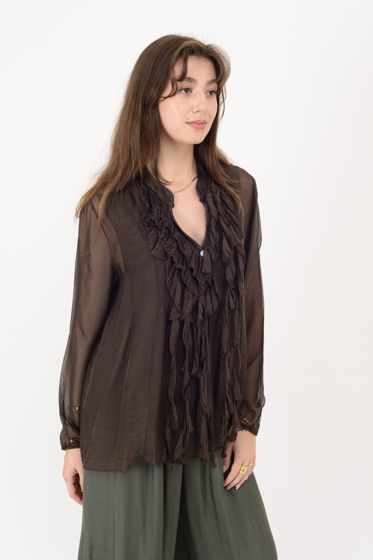 7322 COSTELLO FIRFIR DETAYLI İPEK BLUZ