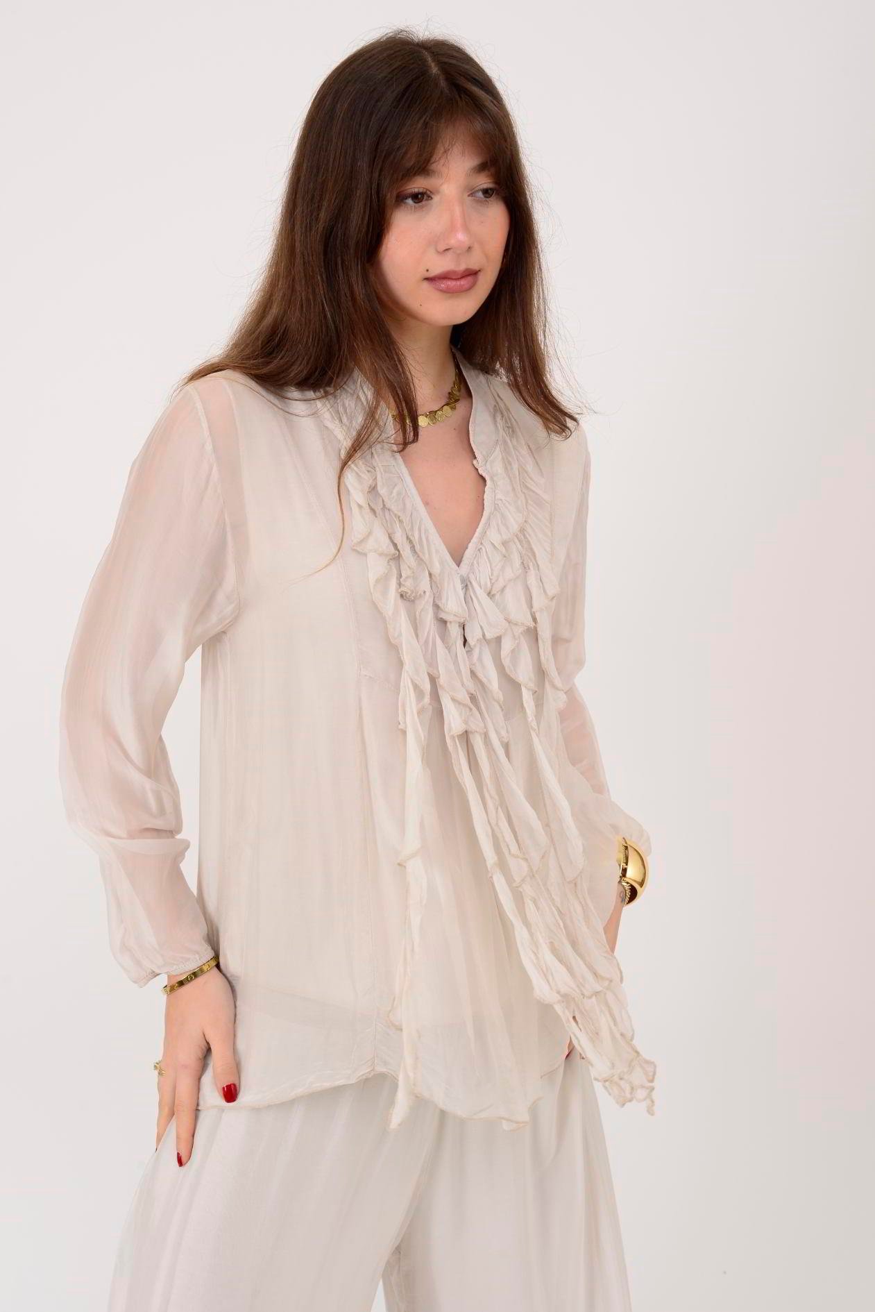 7322 COSTELLO FIRFIR DETAYLI İPEK BLUZ