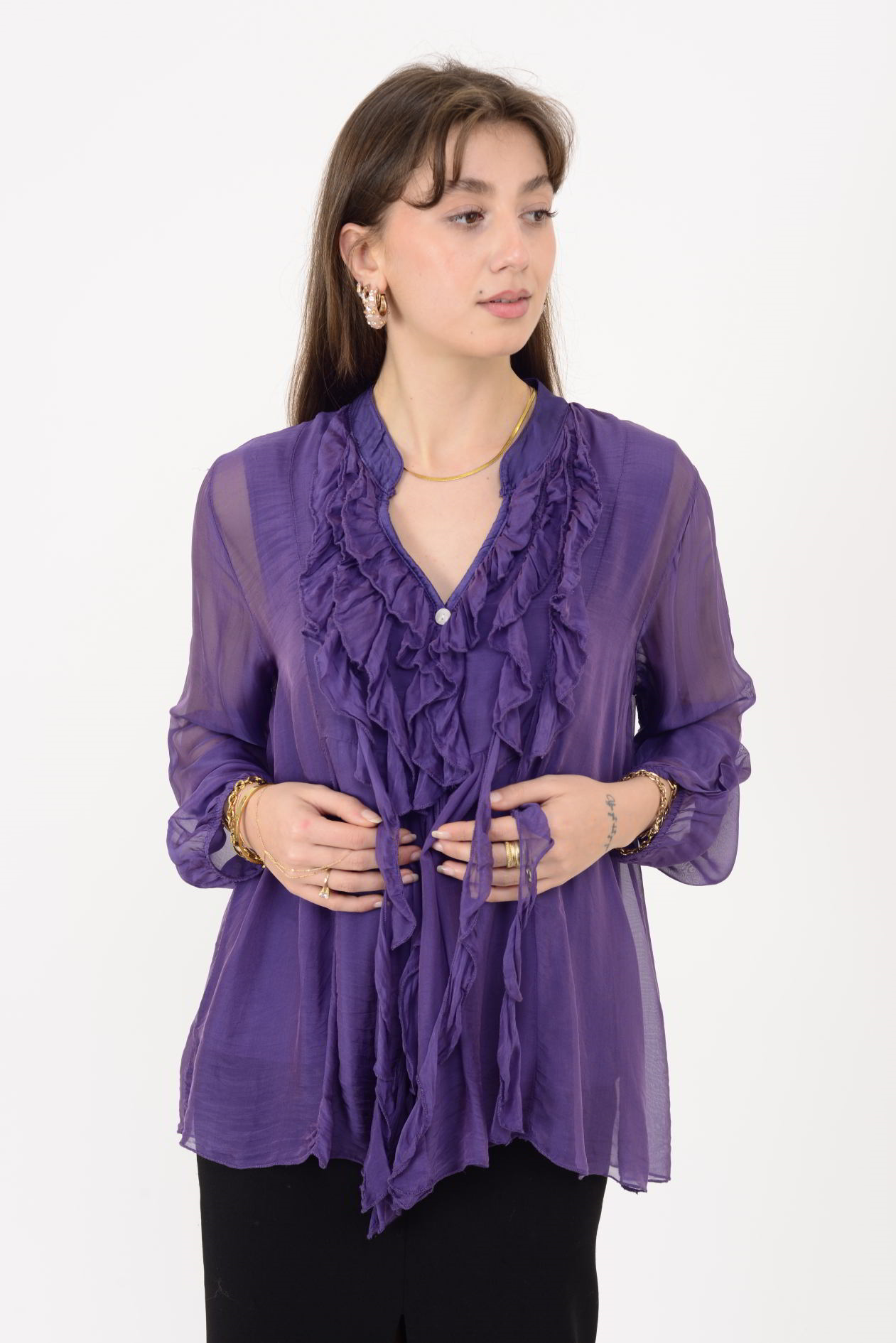 7322 COSTELLO FIRFIR DETAYLI İPEK BLUZ