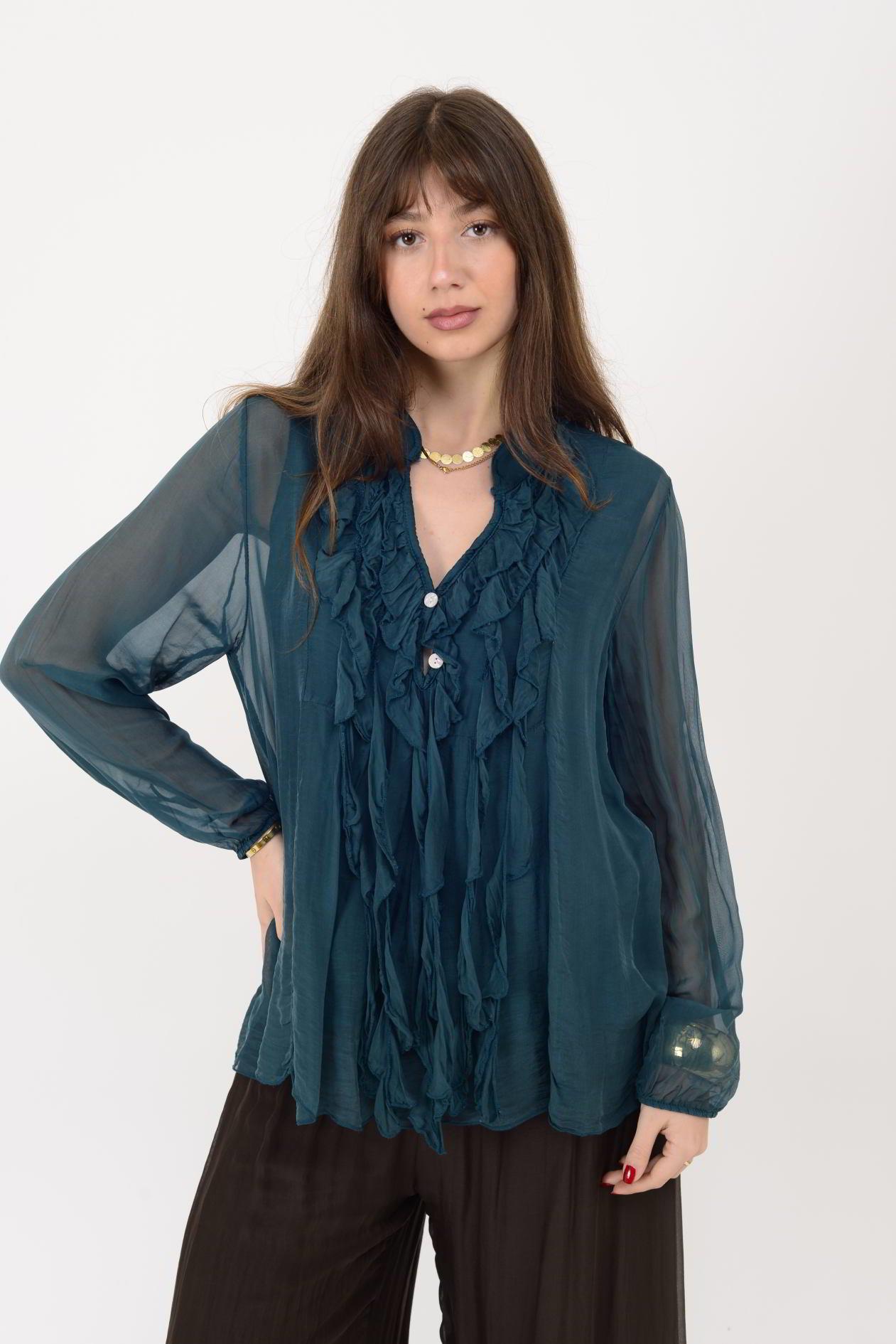 7322 COSTELLO FIRFIR DETAYLI İPEK BLUZ