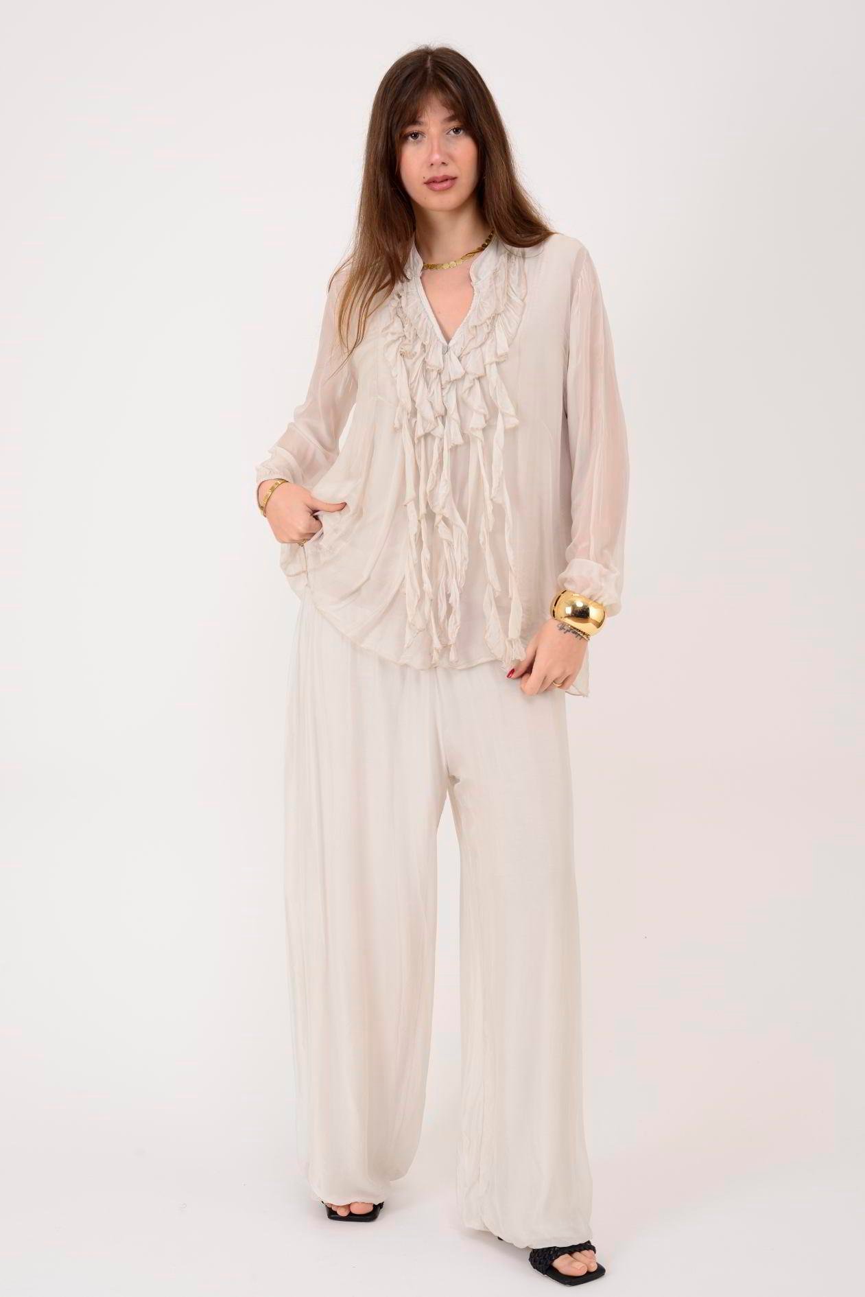 7322 COSTELLO FIRFIR DETAYLI İPEK BLUZ