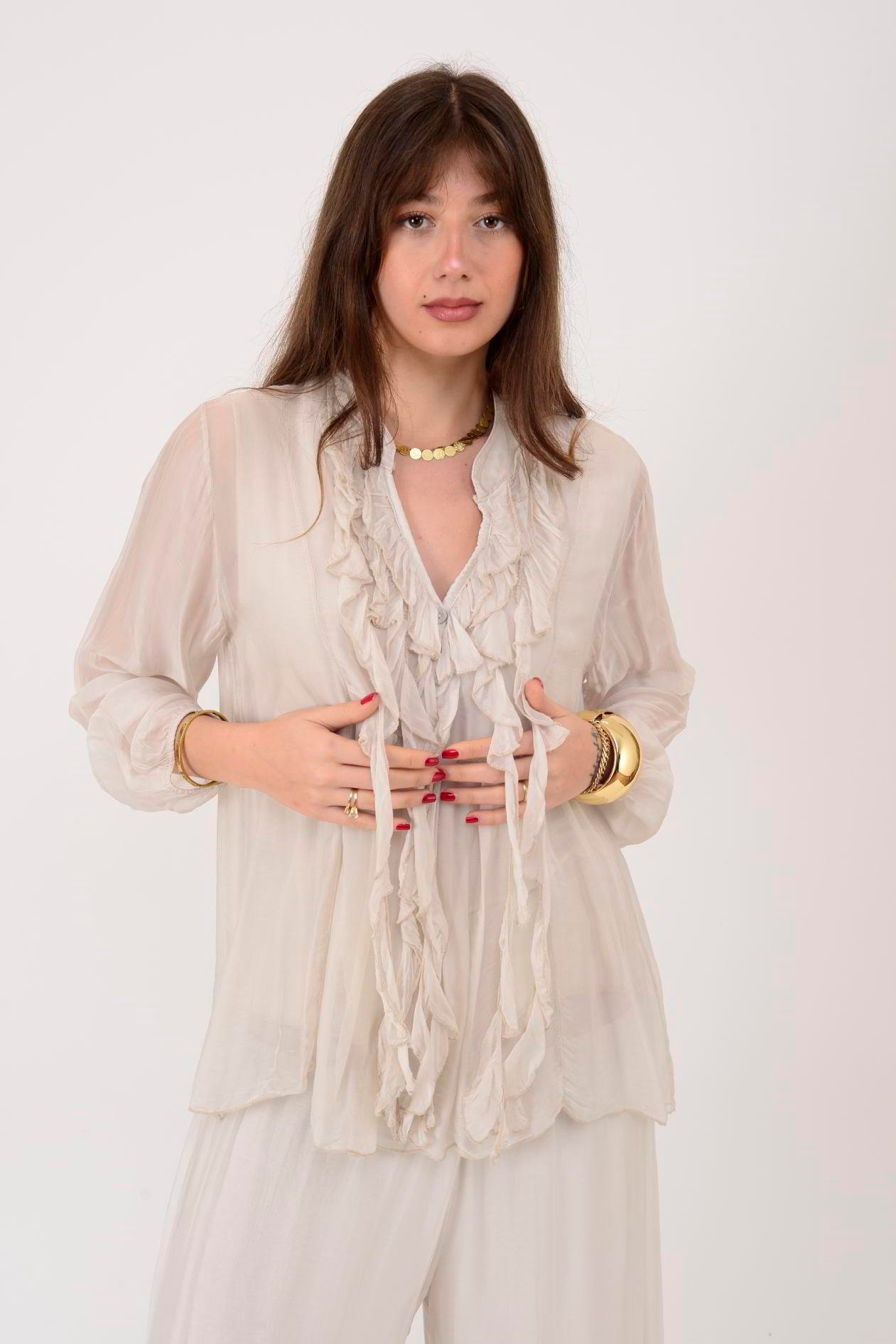 7322 COSTELLO FIRFIR DETAYLI İPEK BLUZ