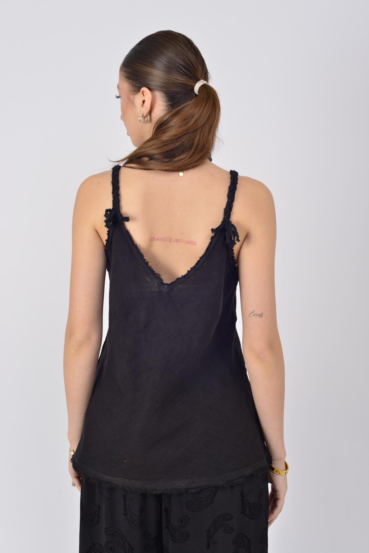 80471 SAÇAK DETAYLI ASKILI KETEN BLUZ