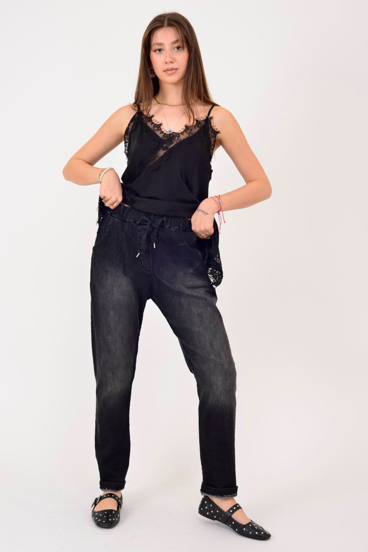 82150 BELİ LASTİKLİ KOT PANTOLON