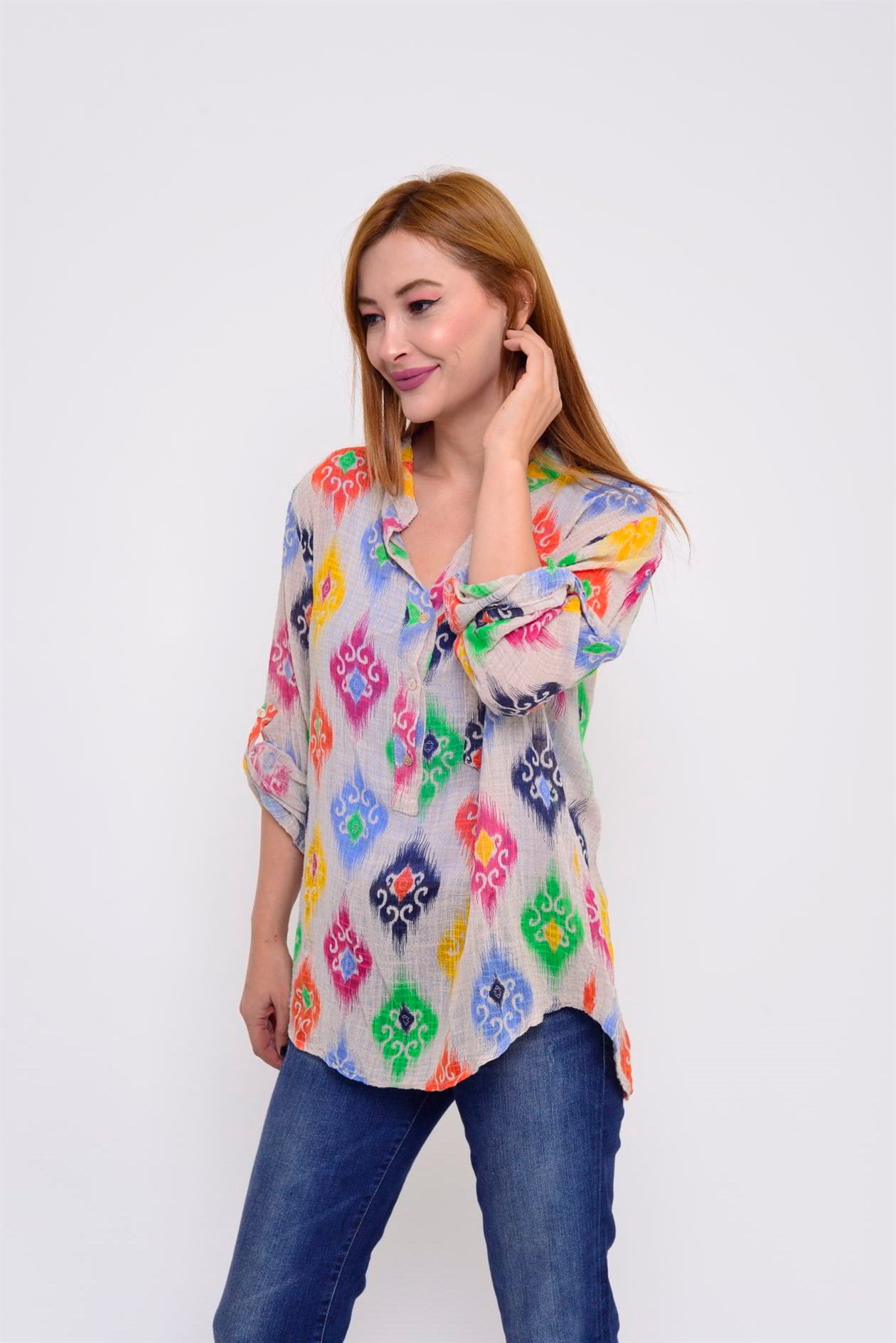 83931 IKAT DESENLİ GÖMLEK