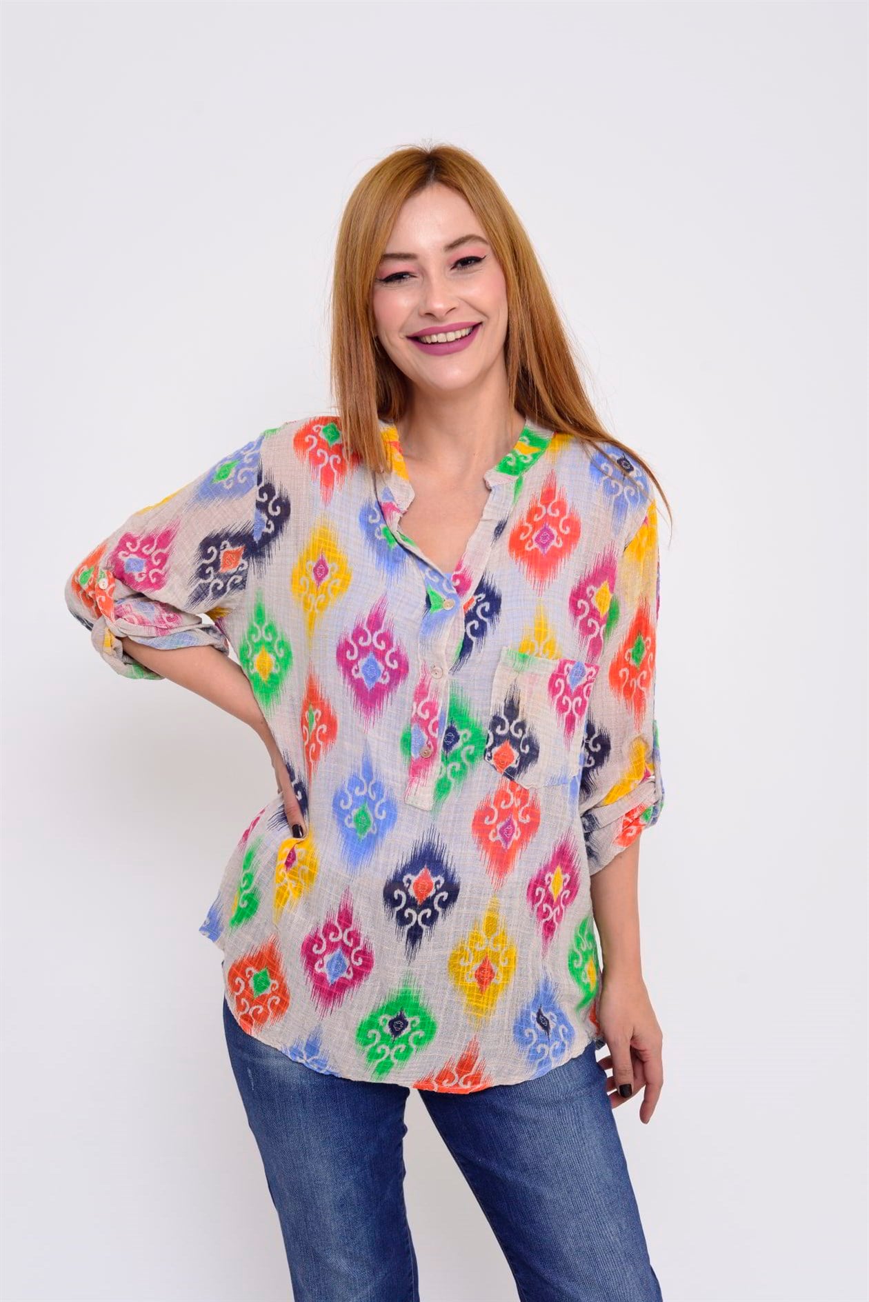 83931 IKAT DESENLİ GÖMLEK