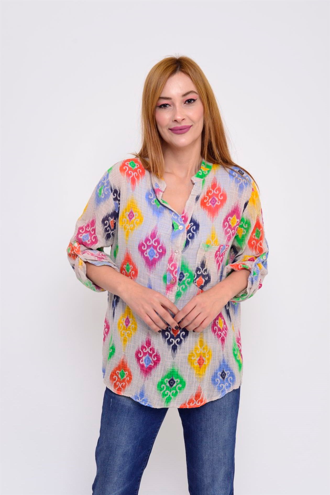 83931 IKAT DESENLİ GÖMLEK