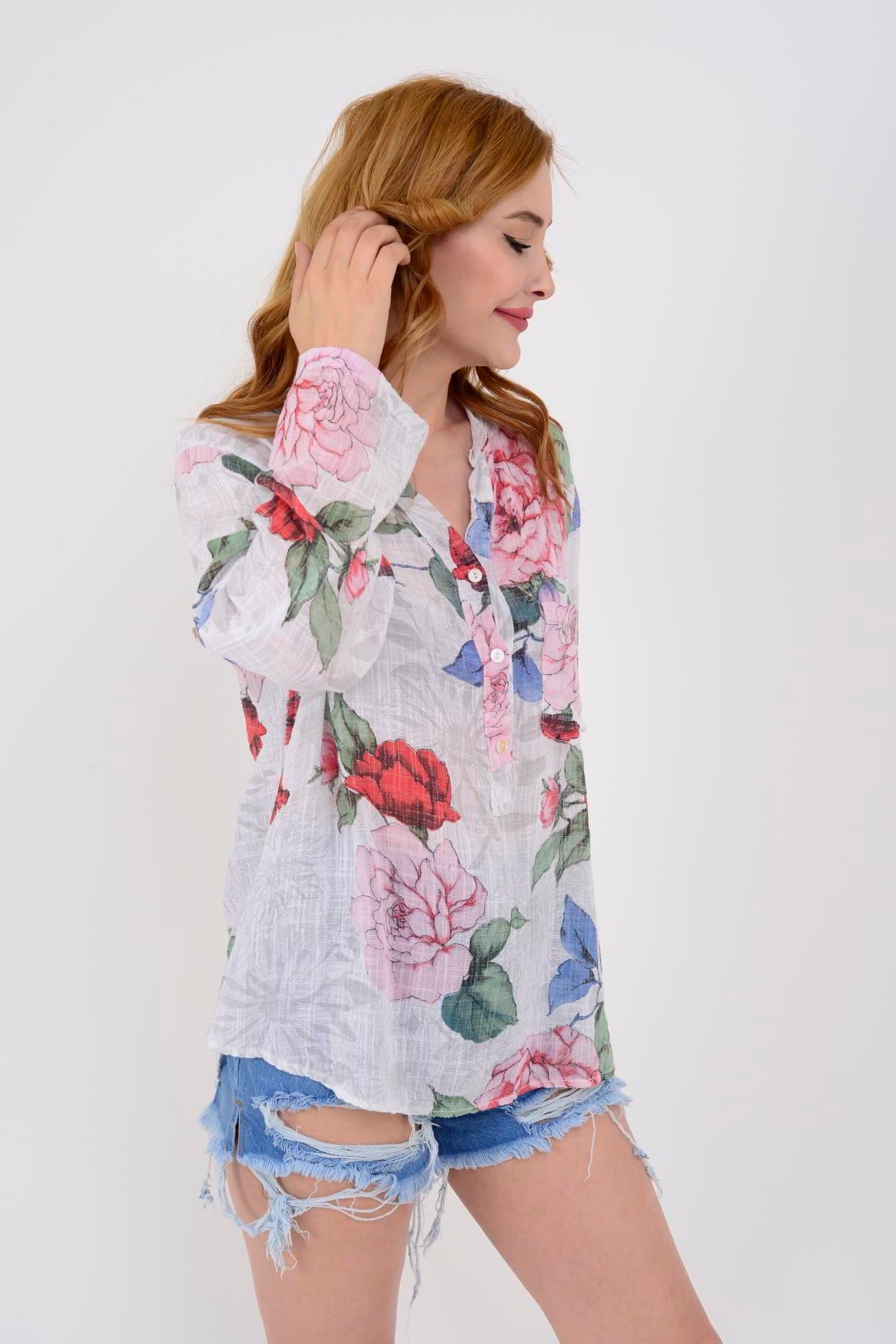 83931 VICTORIA GÜL DESENLİ GÖMLEK