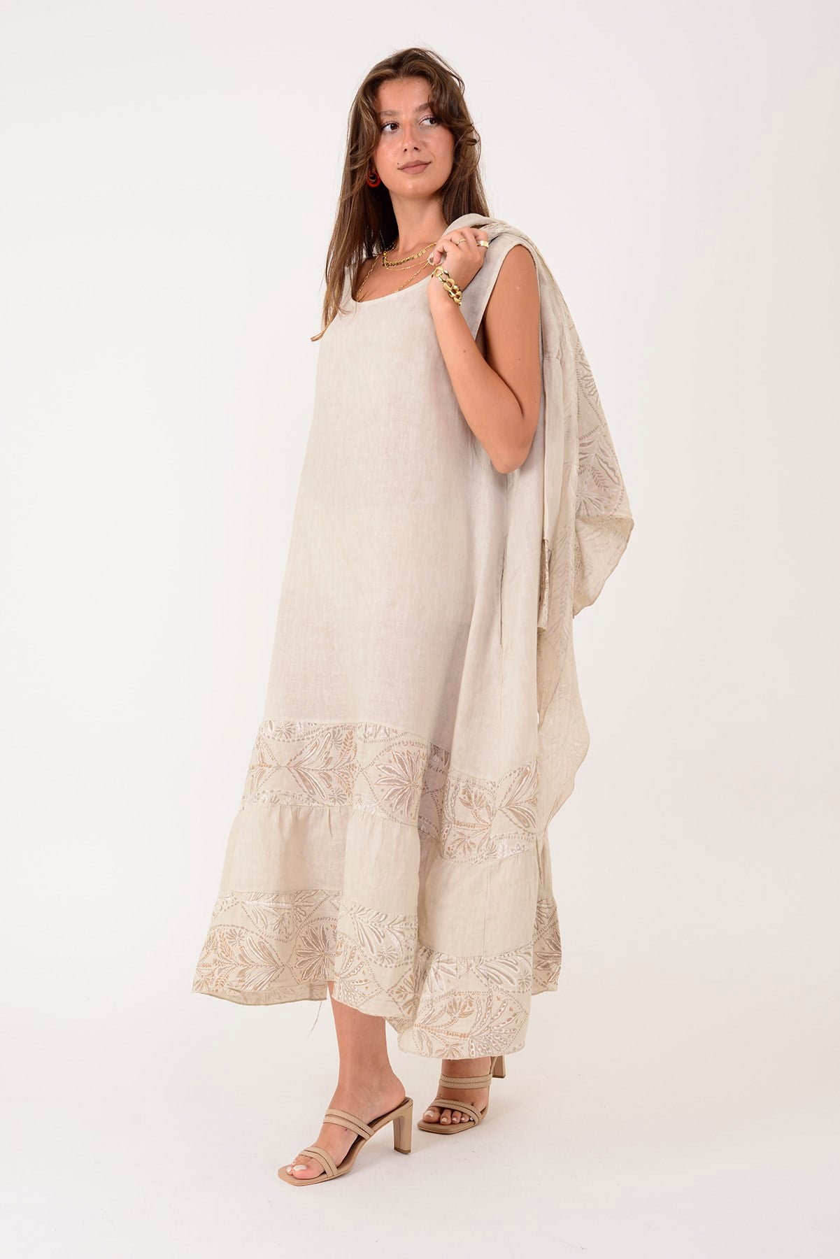 8399 LOVA YAPRAK DESEN BOLERO CEKETLİ 2Lİ KETEN TAKIM
