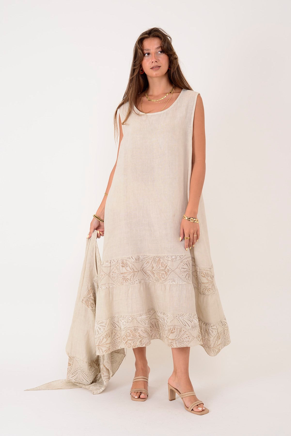 8399 LOVA YAPRAK DESEN BOLERO CEKETLİ 2Lİ KETEN TAKIM