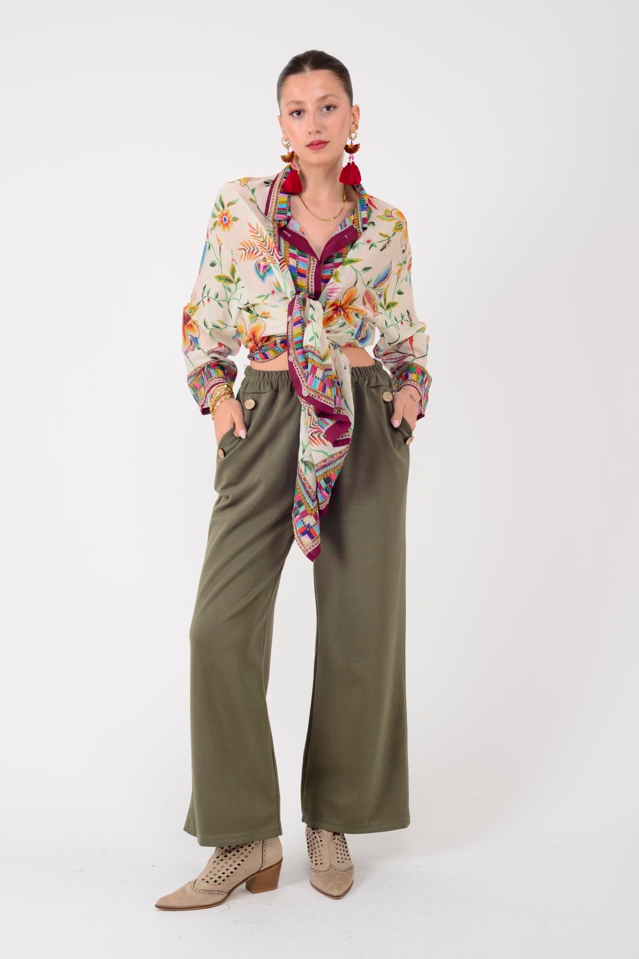 8573 DÜĞME DETAYLI MODAL PANTOLON