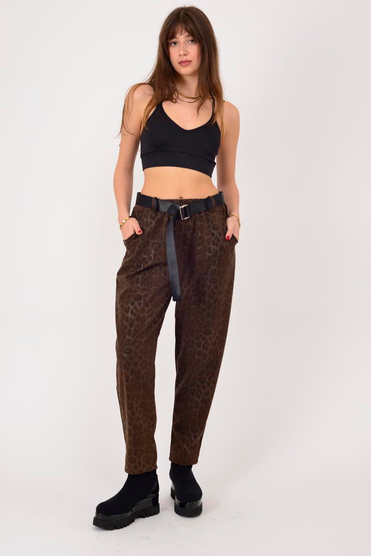 8600 KEMER DETAYLI LEOPAR DESEN PANTOLON