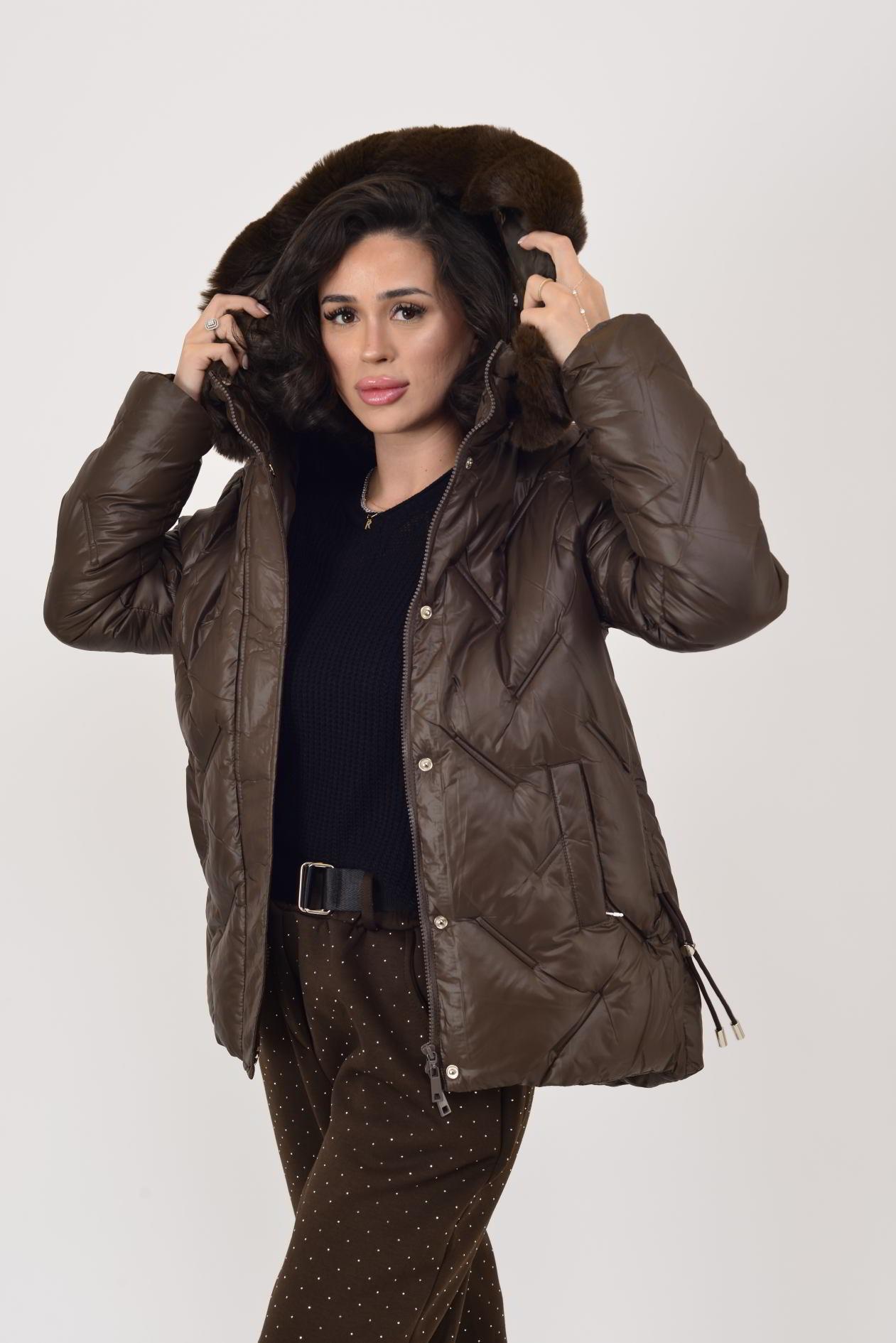 8657 KÜRK DETAYLI KAPÜŞONLU KAPİTONE MONT