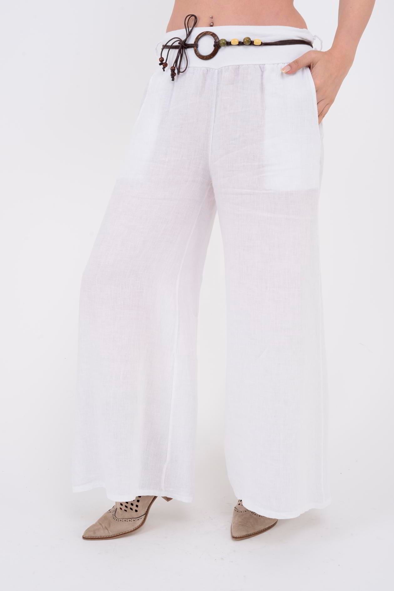 8730  GENİŞ PAÇA KEMERLİ KETEN PANTOLON