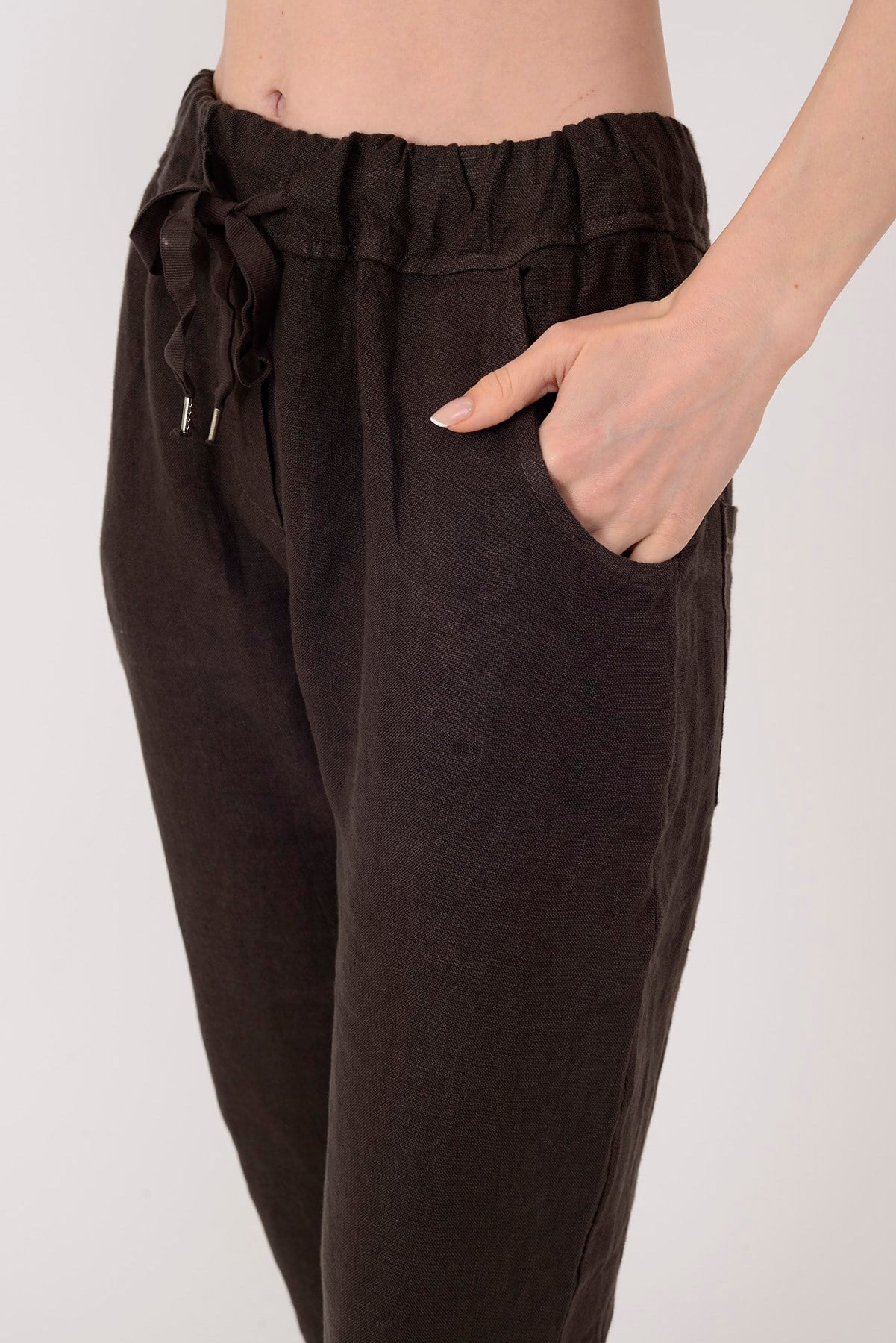 88433 BELİ LASTİKLİ HAVUÇ KETEN PANTOLON