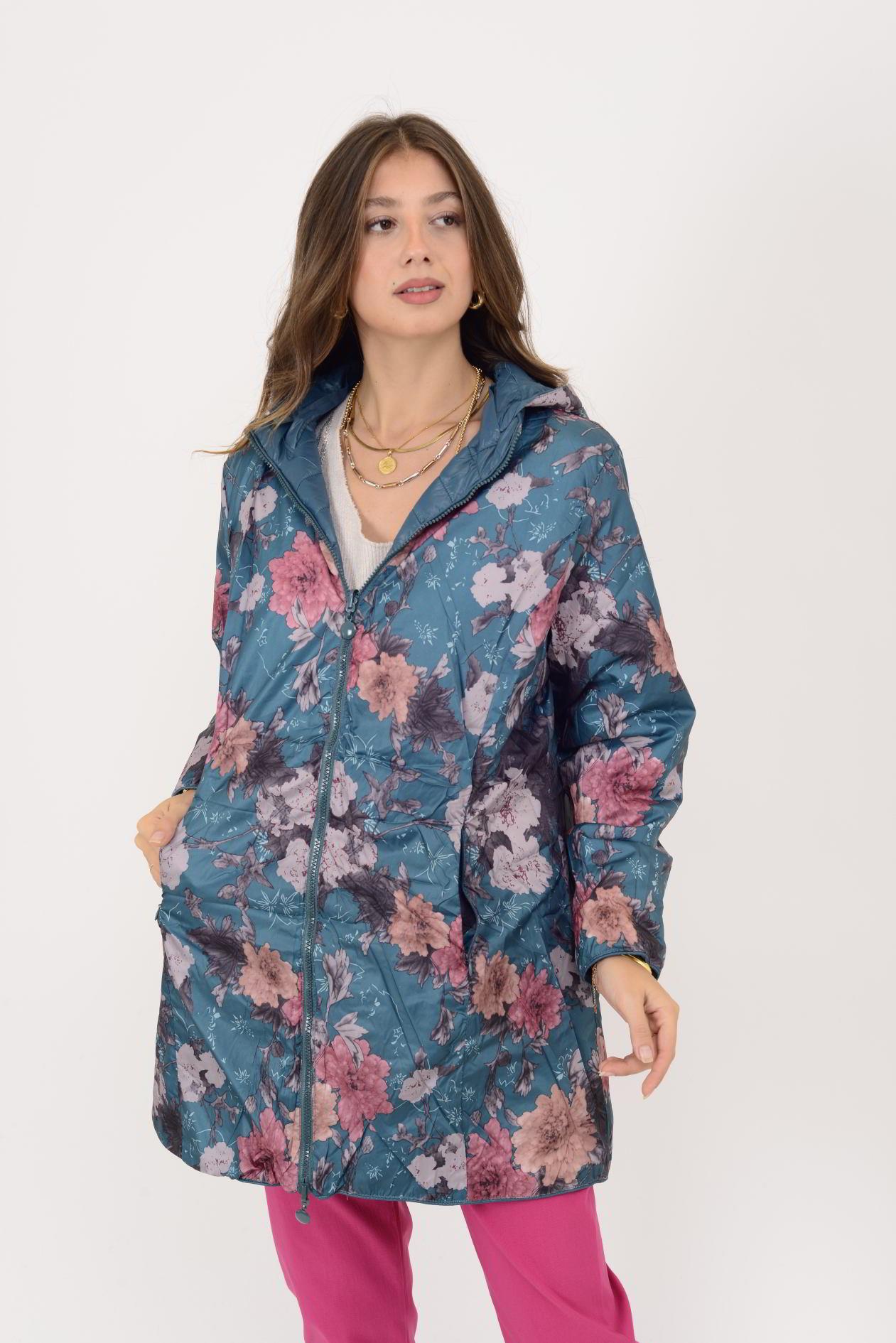 8951 TWIN ÇİÇEK DESENLİ ÇİFT TARAFLI KAPİTONE MONT