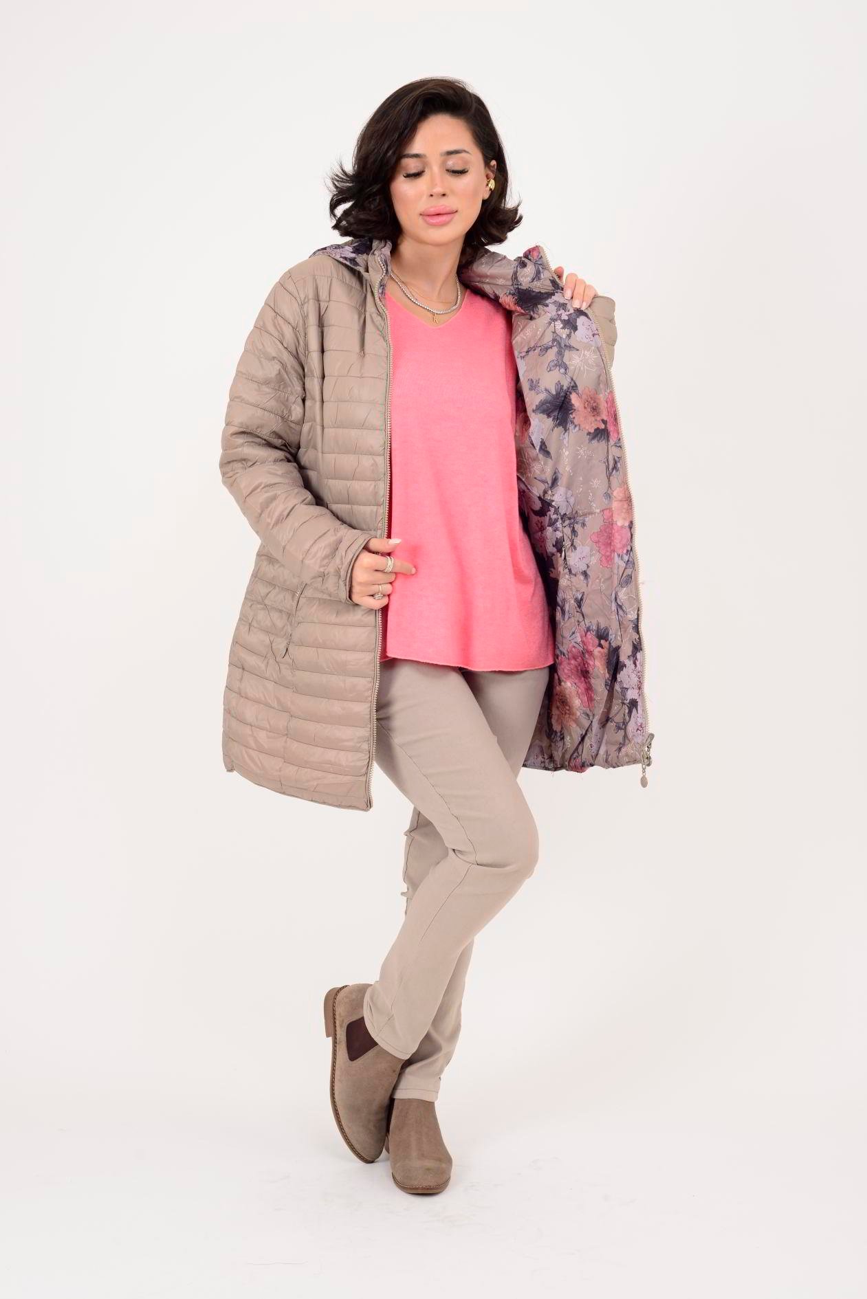 8951 TWIN ÇİÇEK DESENLİ ÇİFT TARAFLI KAPİTONE MONT