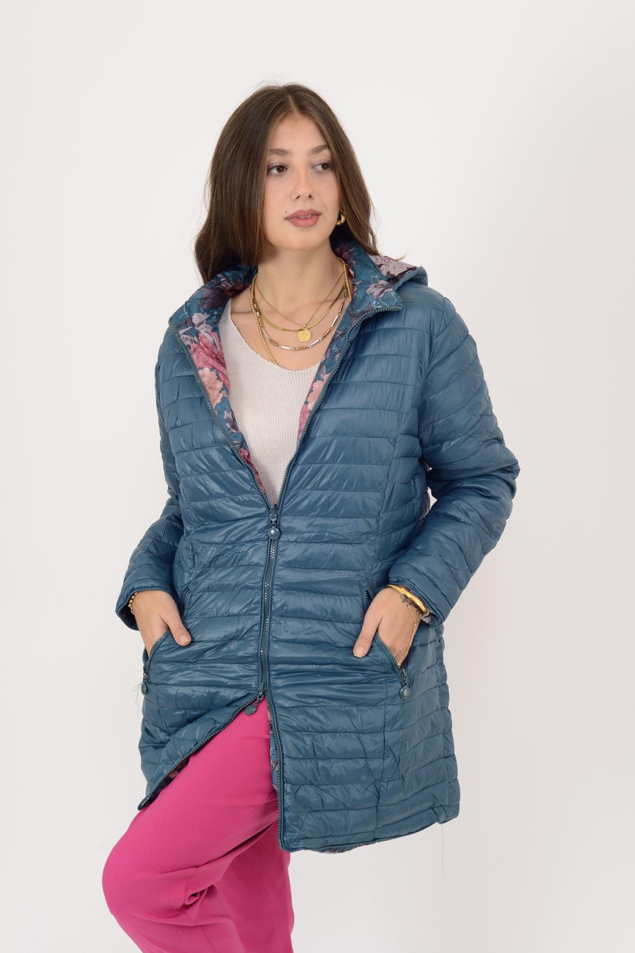 8951 TWIN ÇİÇEK DESENLİ ÇİFT TARAFLI KAPİTONE MONT