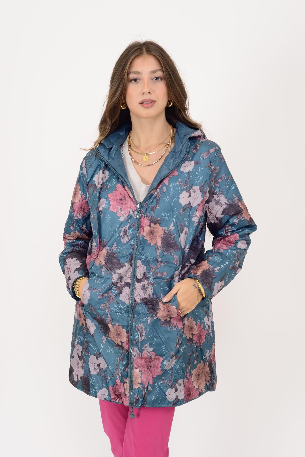 8951 TWIN ÇİÇEK DESENLİ ÇİFT TARAFLI KAPİTONE MONT