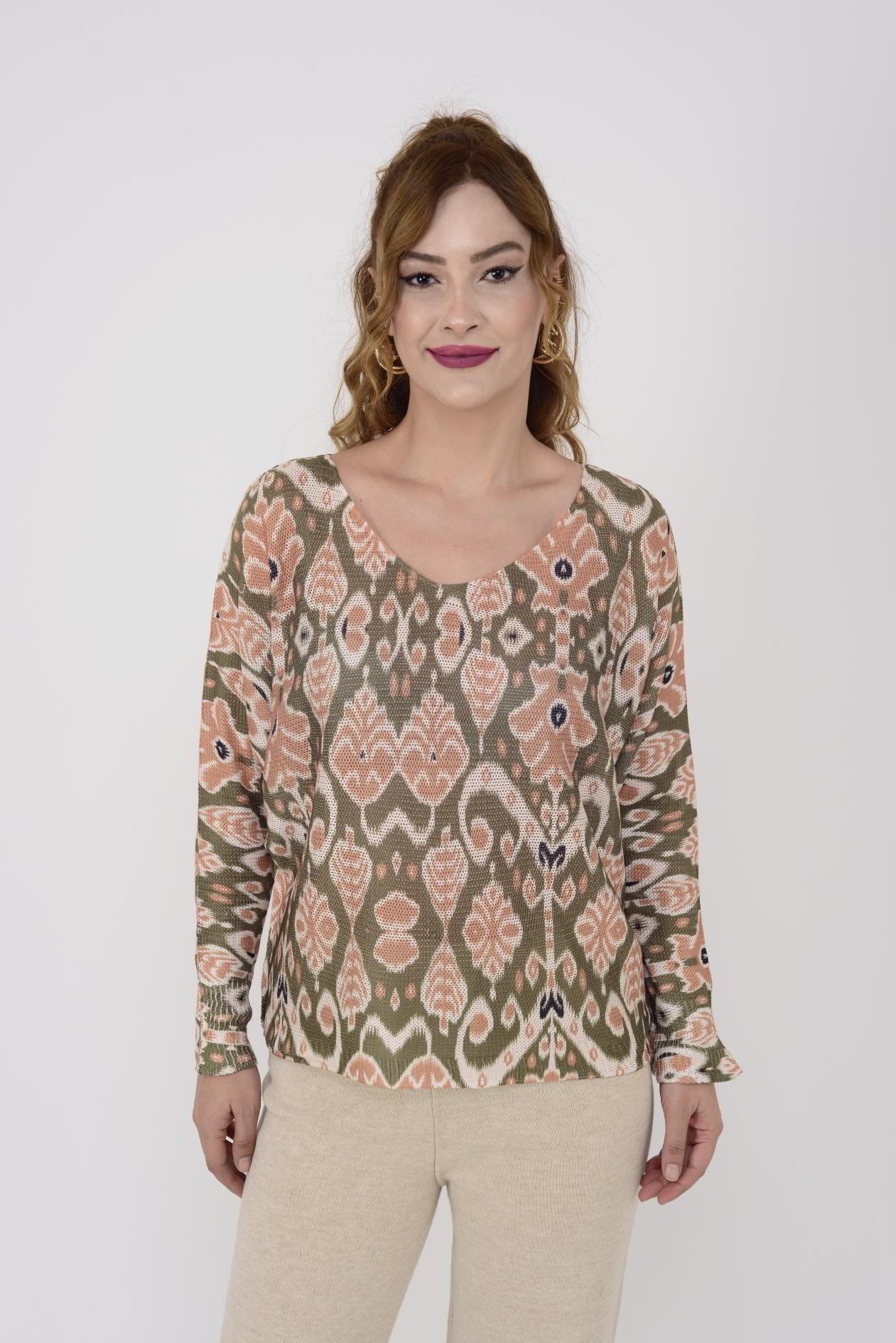 9095-5 MERRY KİLİM DESEN MERSERİZE BLUZ