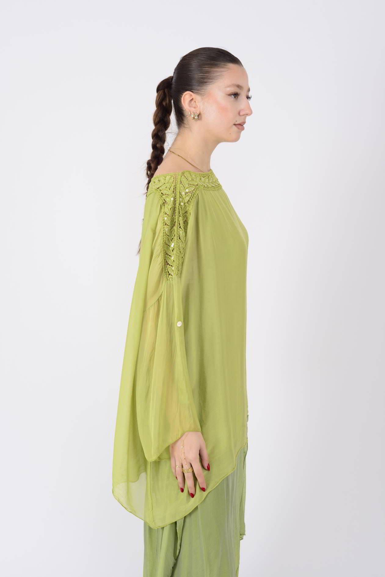 9889 PAYET DETAYLI İPEK BLUZ