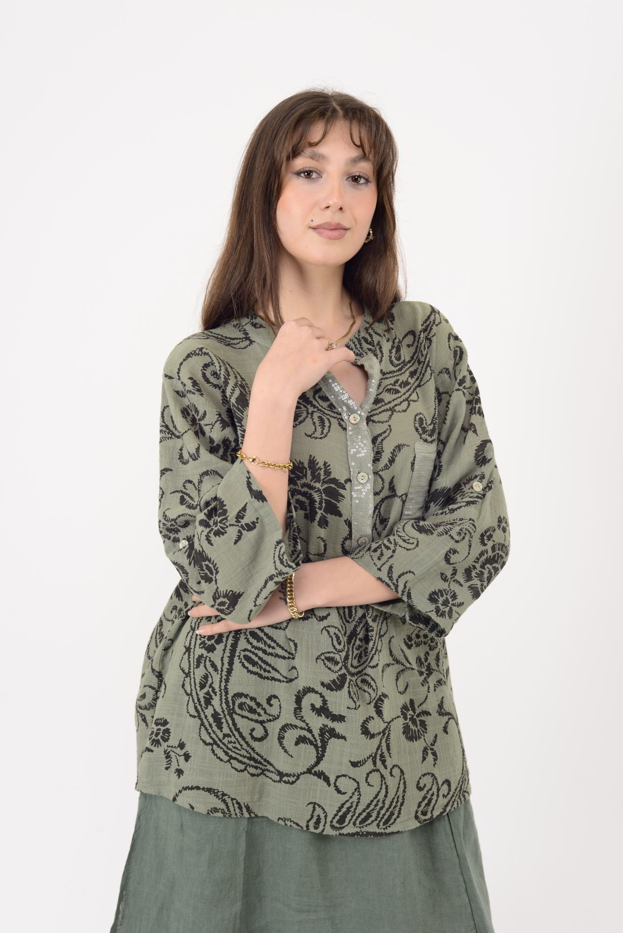 A0028 PAYET DETAYLI ŞAL DESEN GÖMLEK