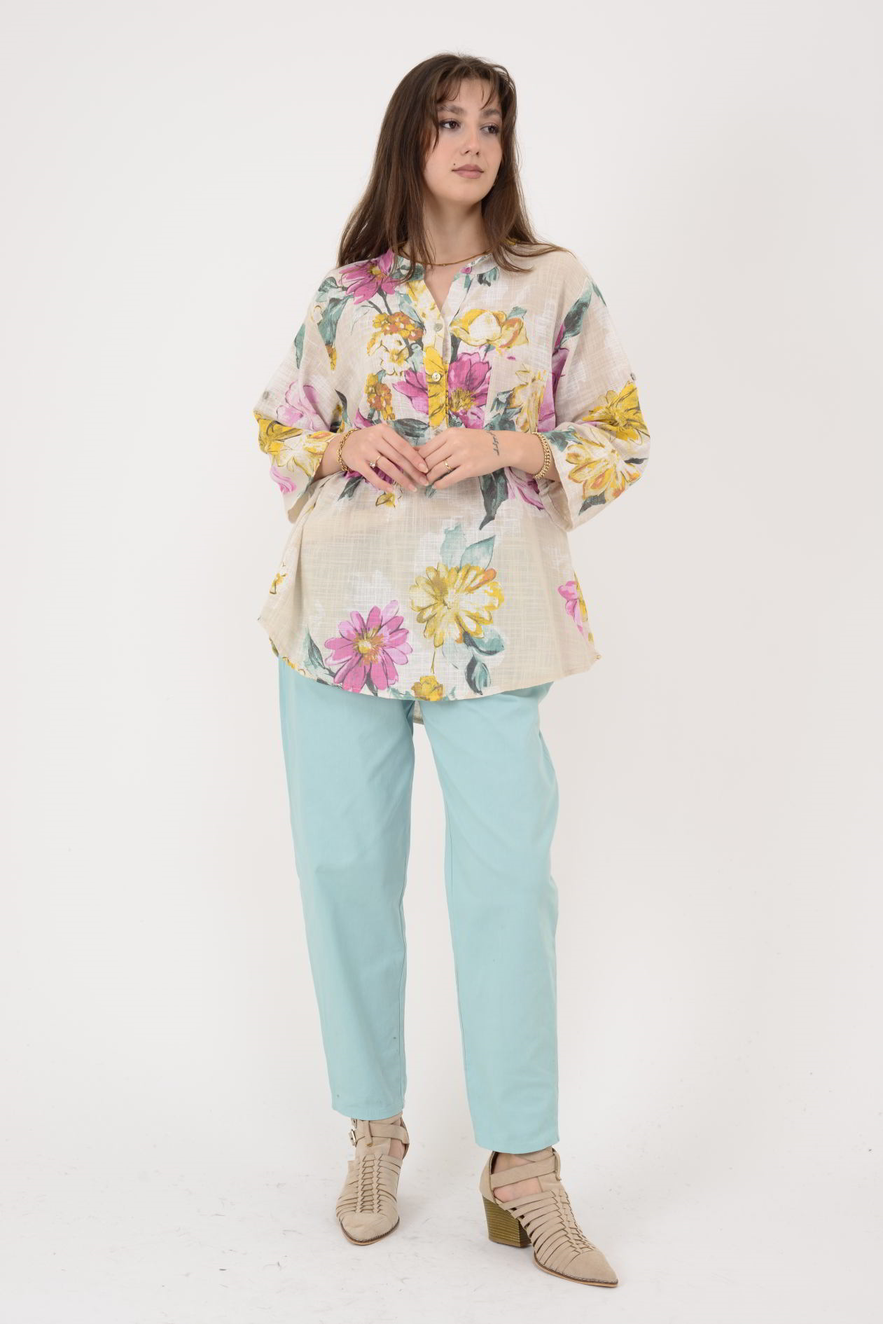 A0150 KRİZANTEM DESEN GÖMLEK