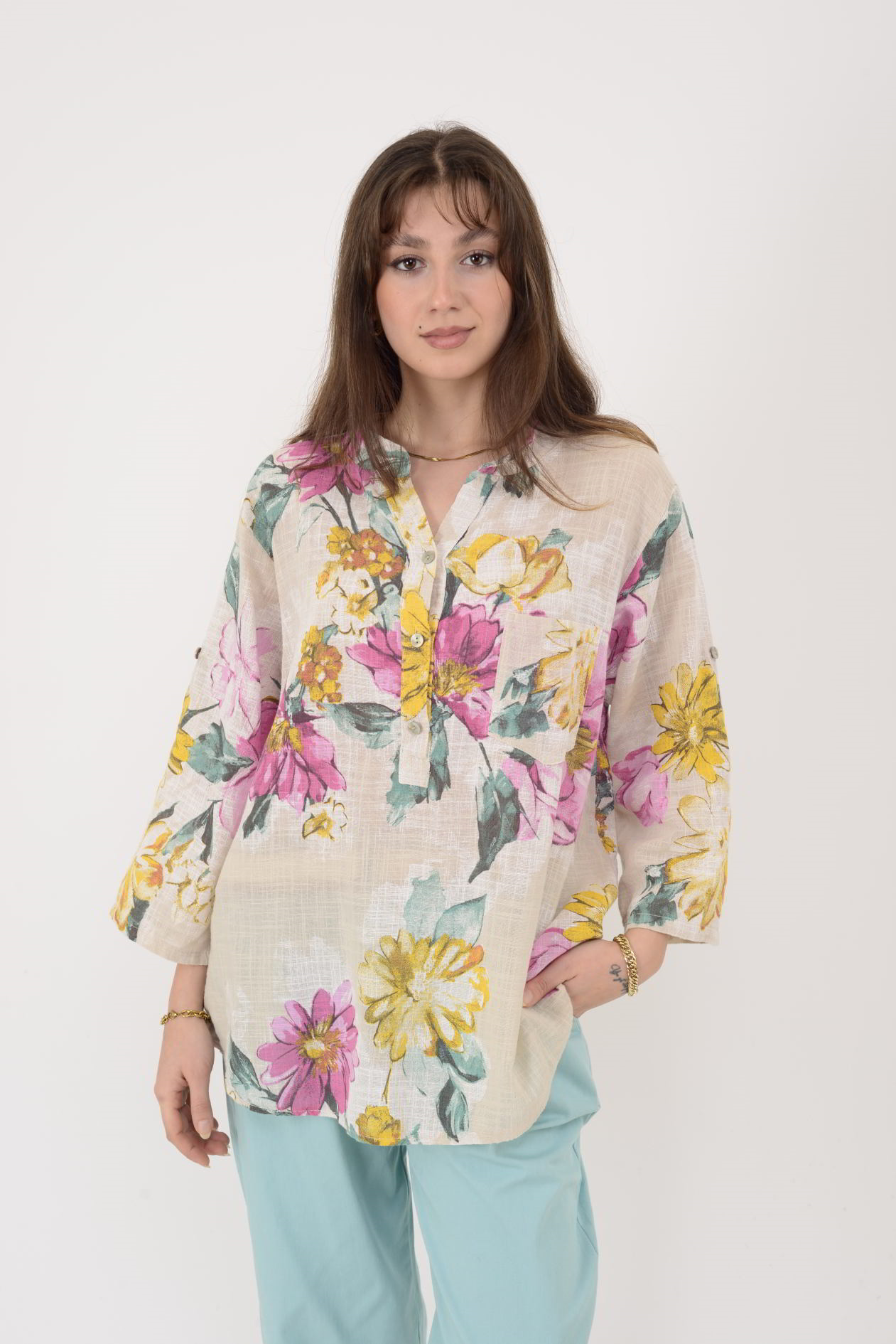 A0150 KRİZANTEM DESEN GÖMLEK