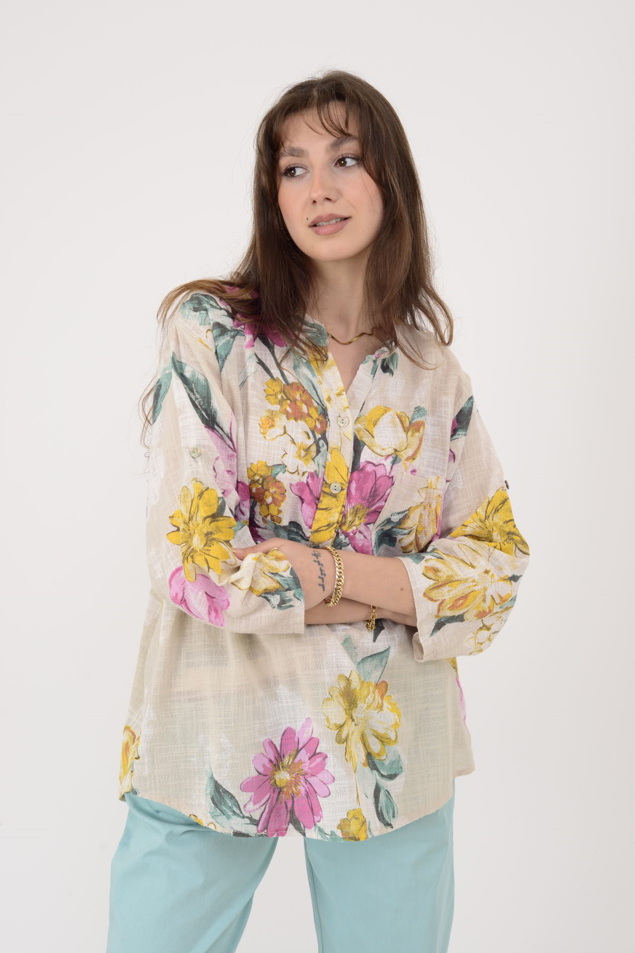 A0150 KRİZANTEM DESEN GÖMLEK