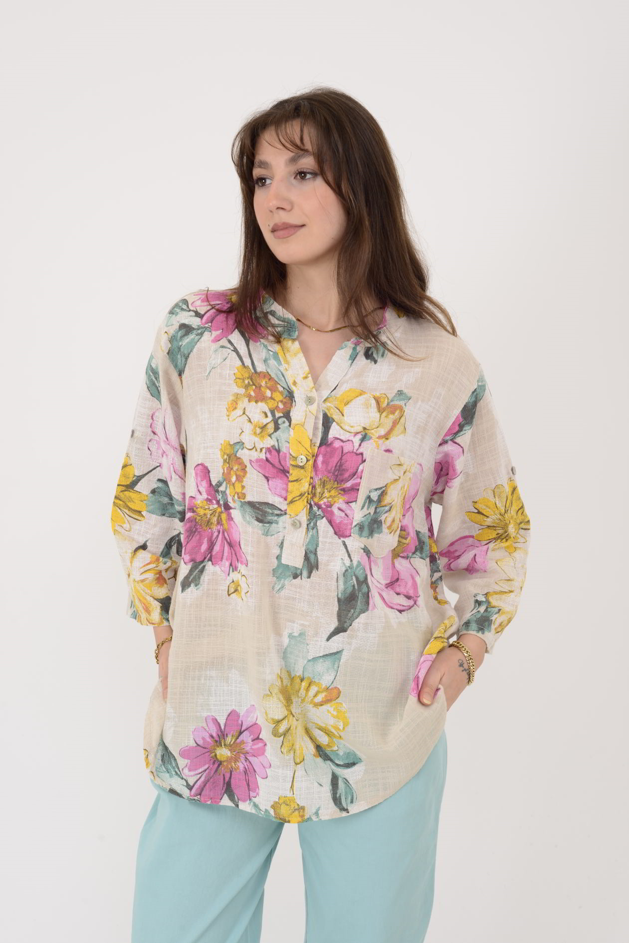 A0150 KRİZANTEM DESEN GÖMLEK