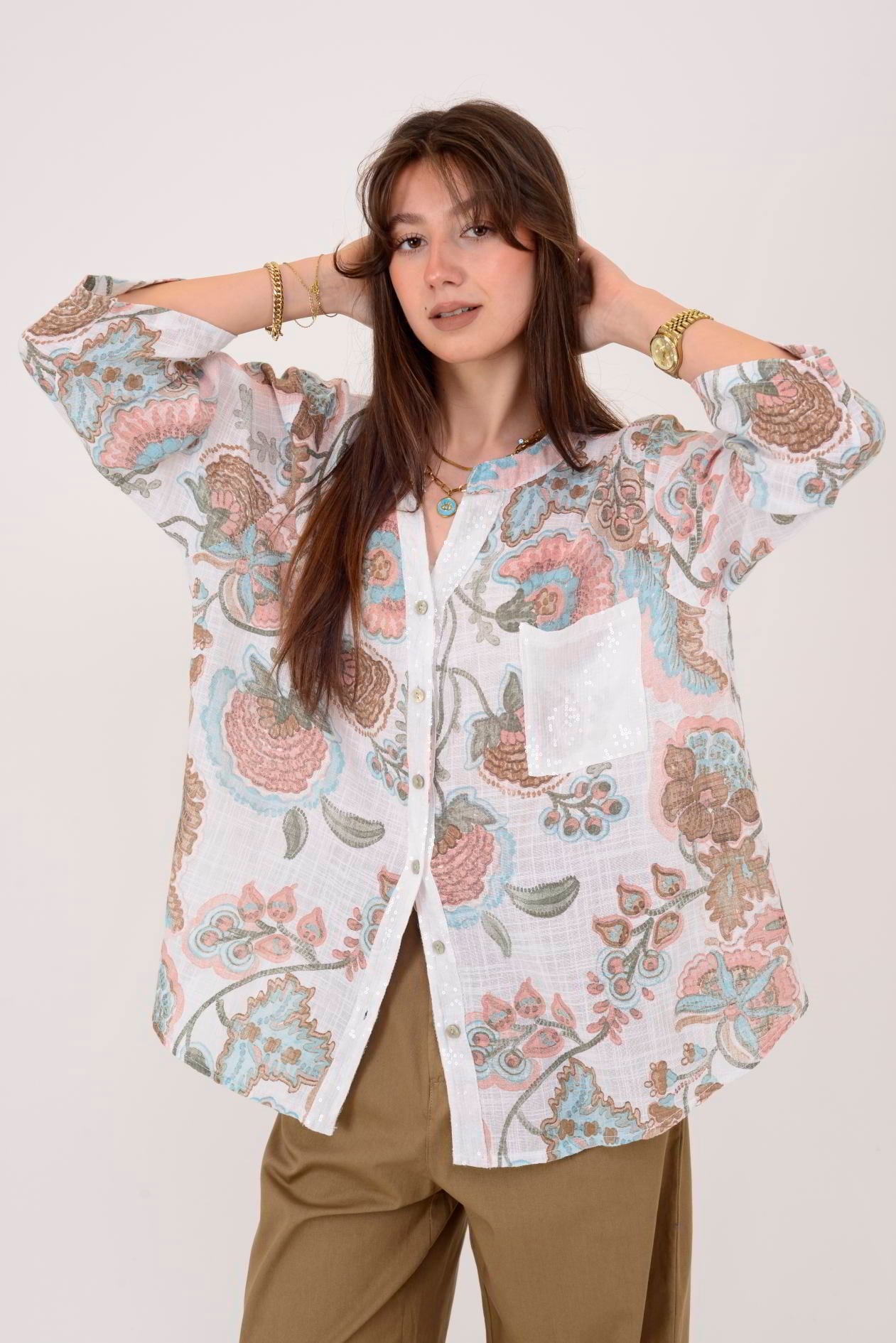 A0185 KADİFE ÇİÇEĞİ DESEN GÖMLEK