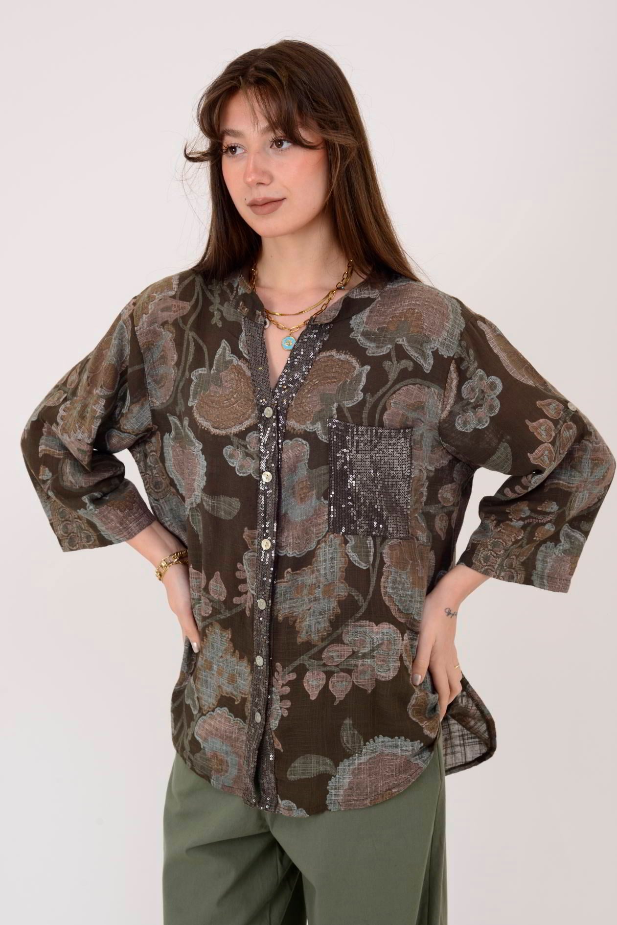 A0185 KADİFE ÇİÇEĞİ DESEN GÖMLEK