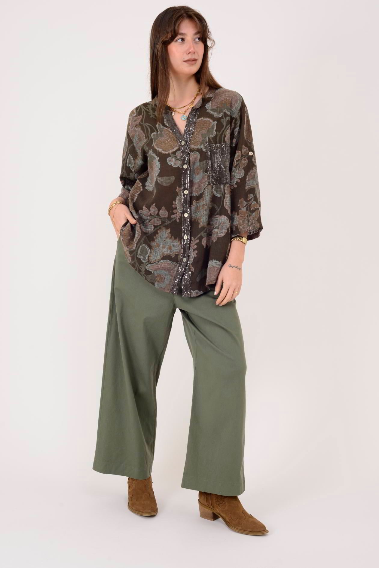 A0185 KADİFE ÇİÇEĞİ DESEN GÖMLEK