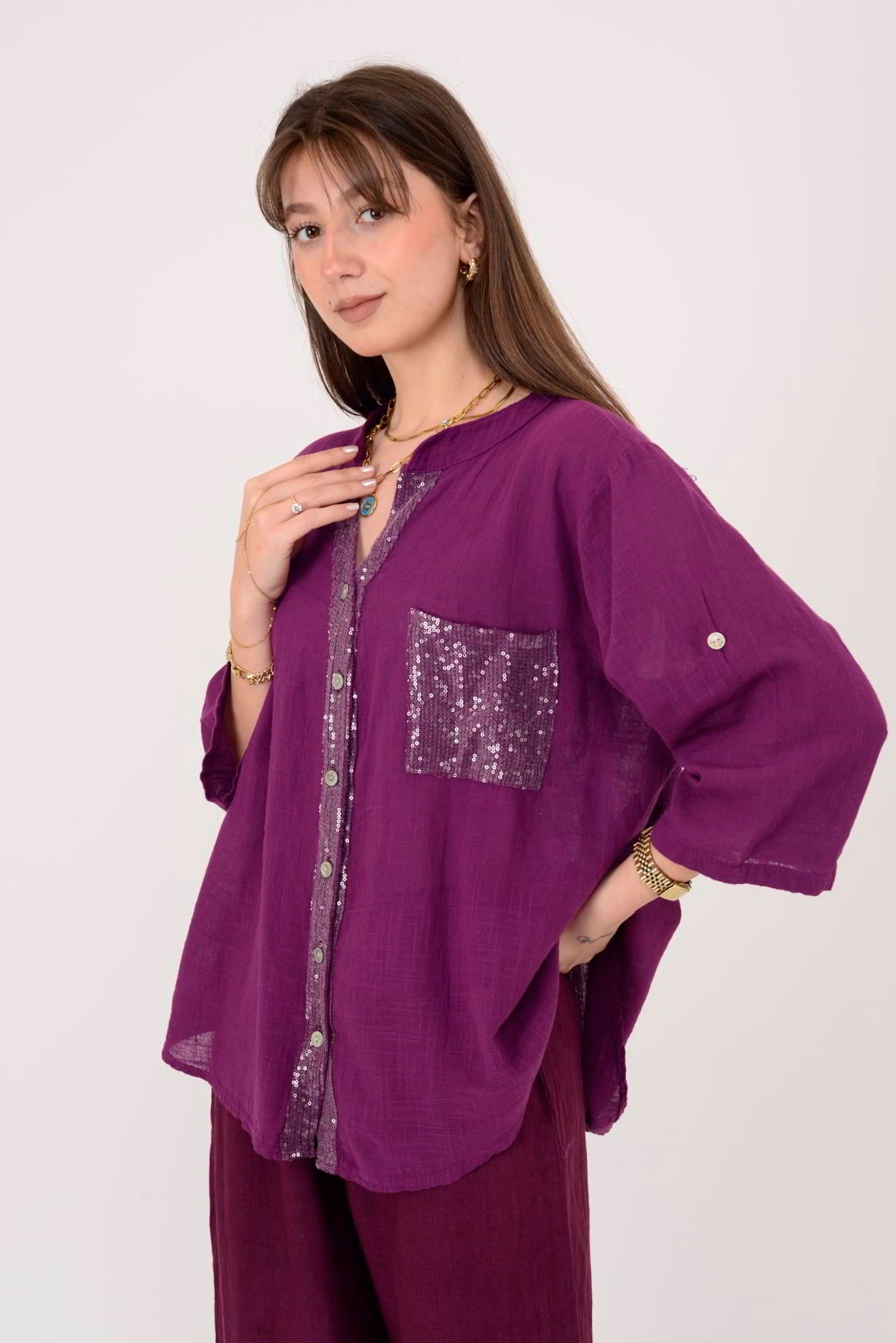 A0185 PAYET DETAYLI GÖMLEK