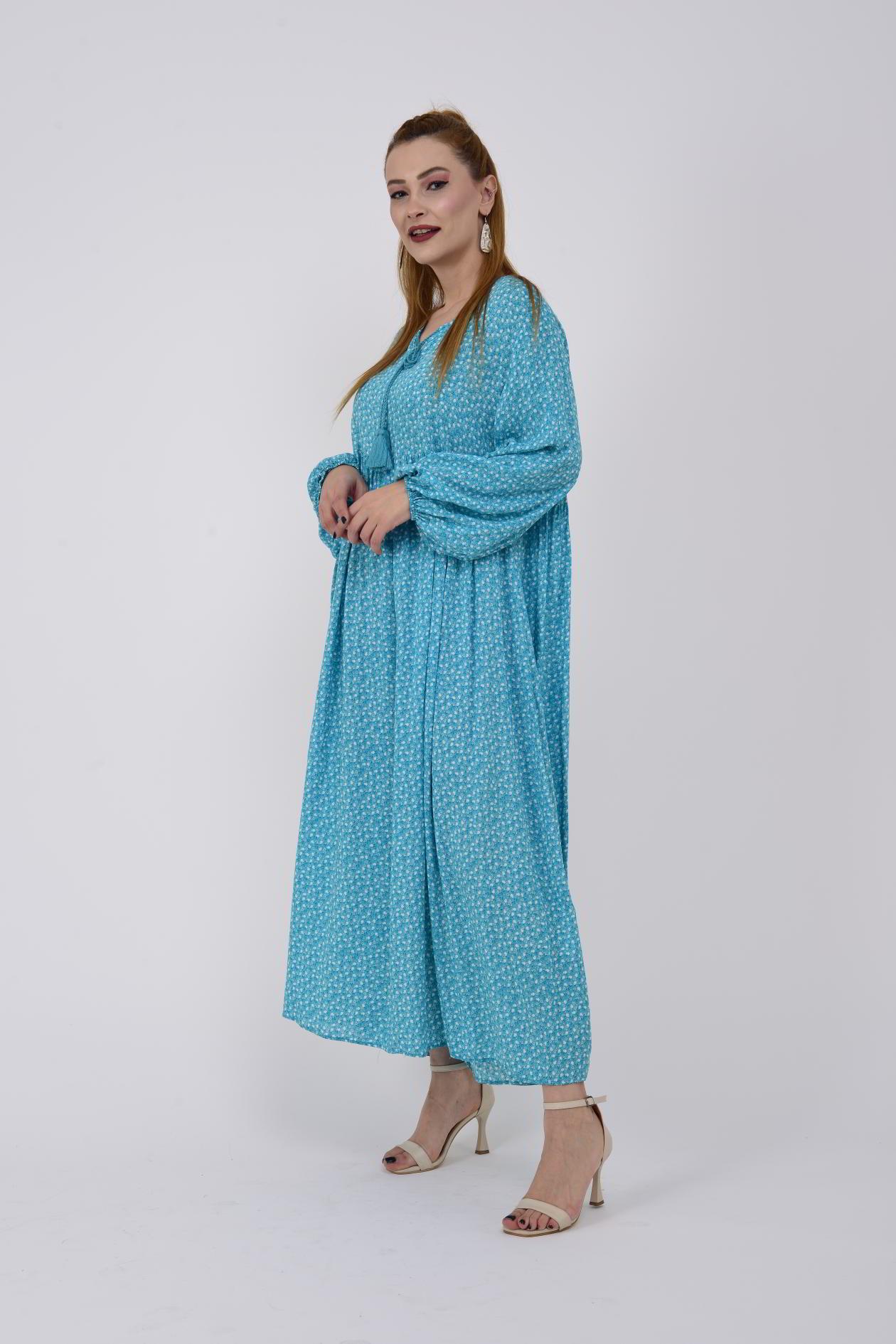 AN10494 PONPONLU ÇITIR ÇİÇEK DESEN ELBİSE