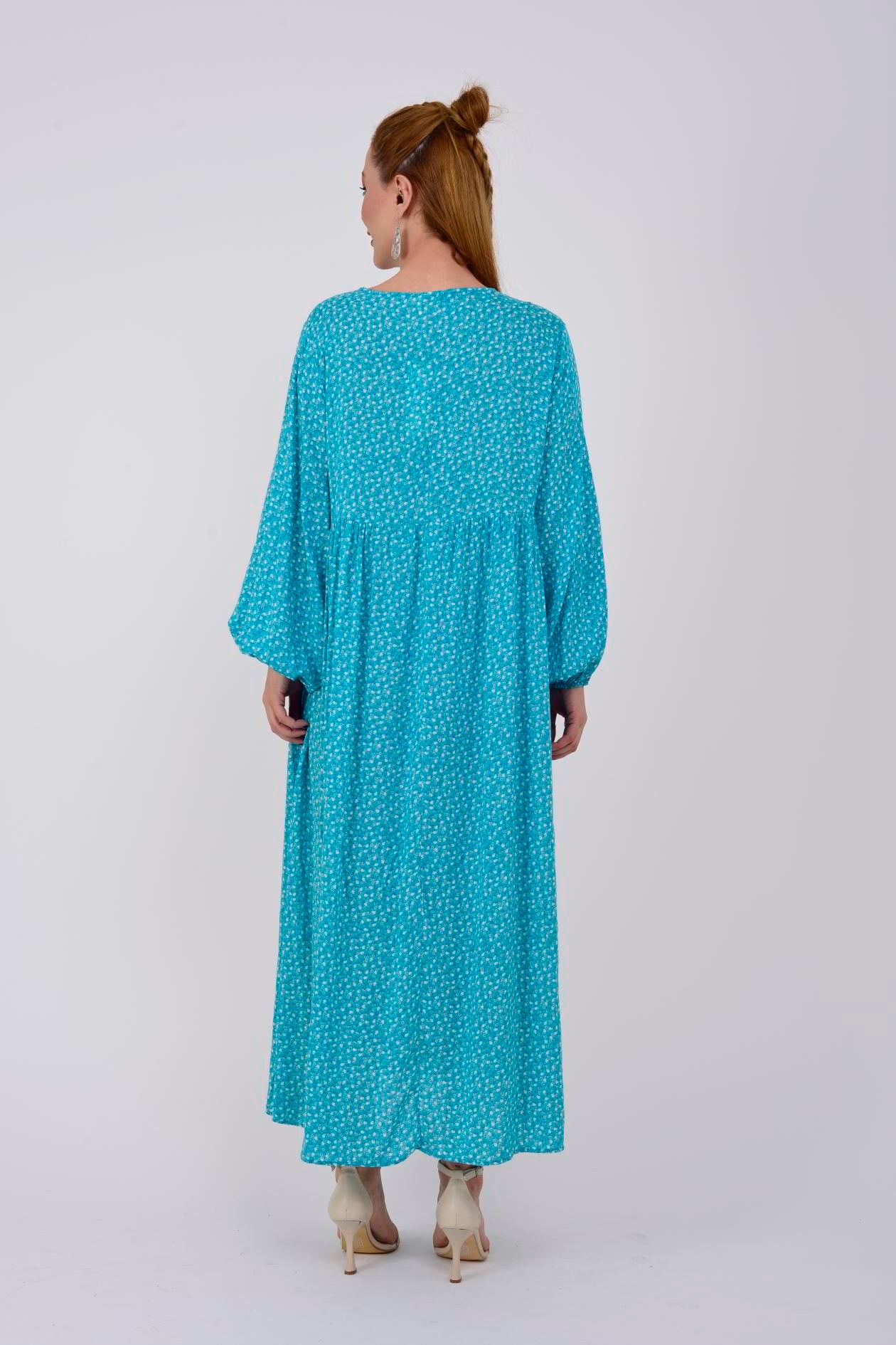 AN10494 PONPONLU ÇITIR ÇİÇEK DESEN ELBİSE