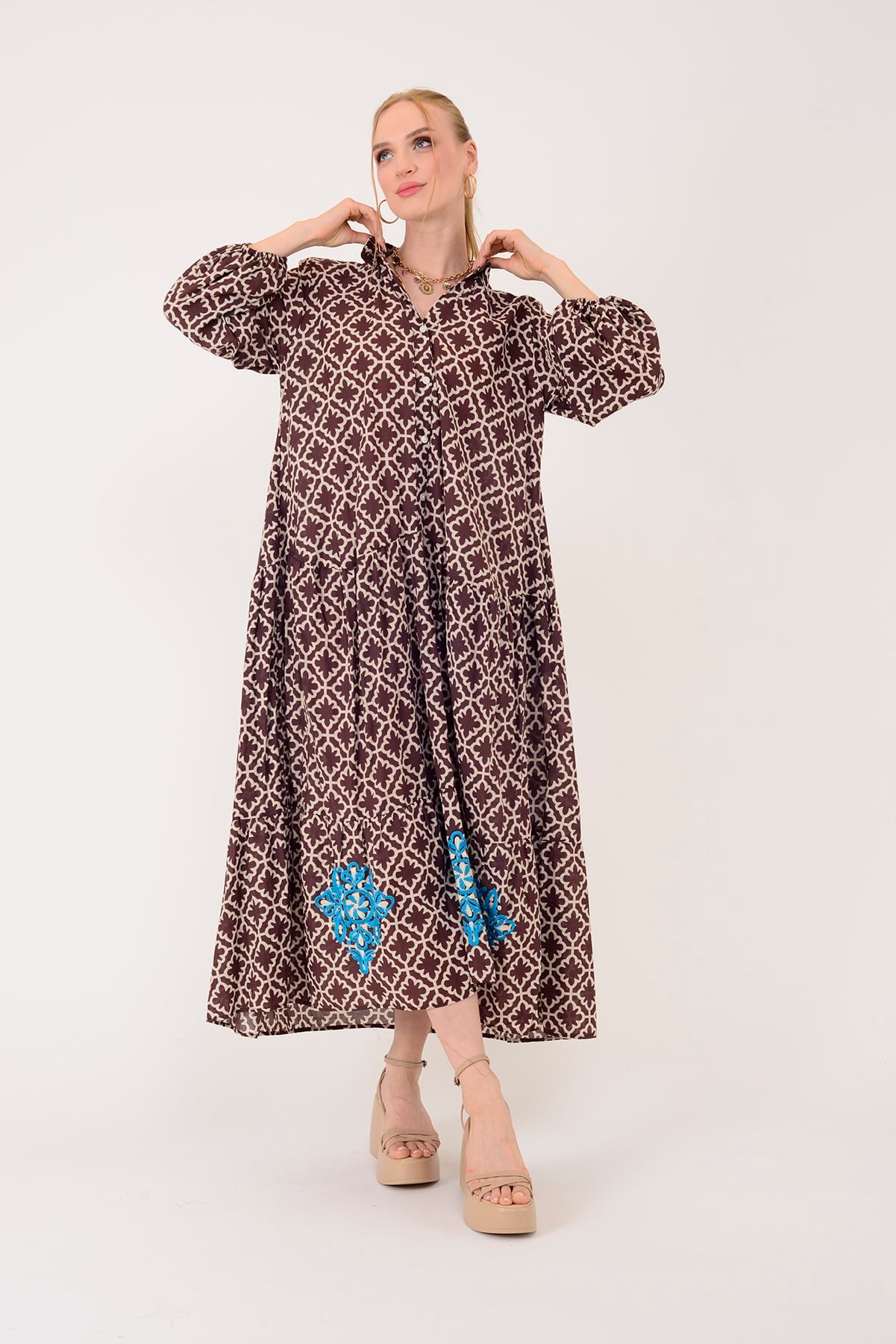 AN10522 B2770 MARIN ARKASI İŞLEMELİ GÖMLEK ELBİSE