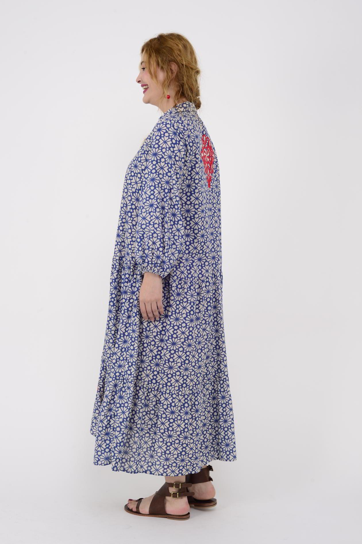 AN10522 MARIN NAKIŞ DETAYLI GÖMLEK ELBİSE