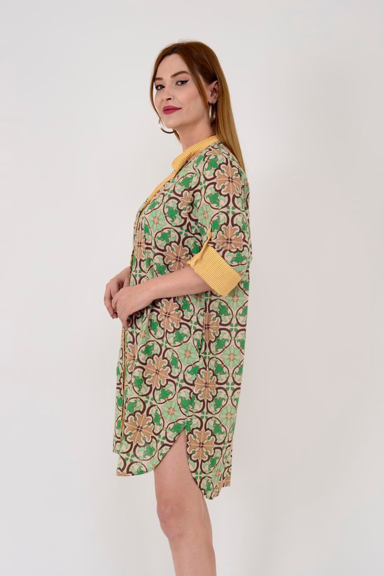 AN10557 ÇİÇEK DESEN GARNİLİ ELBİSE