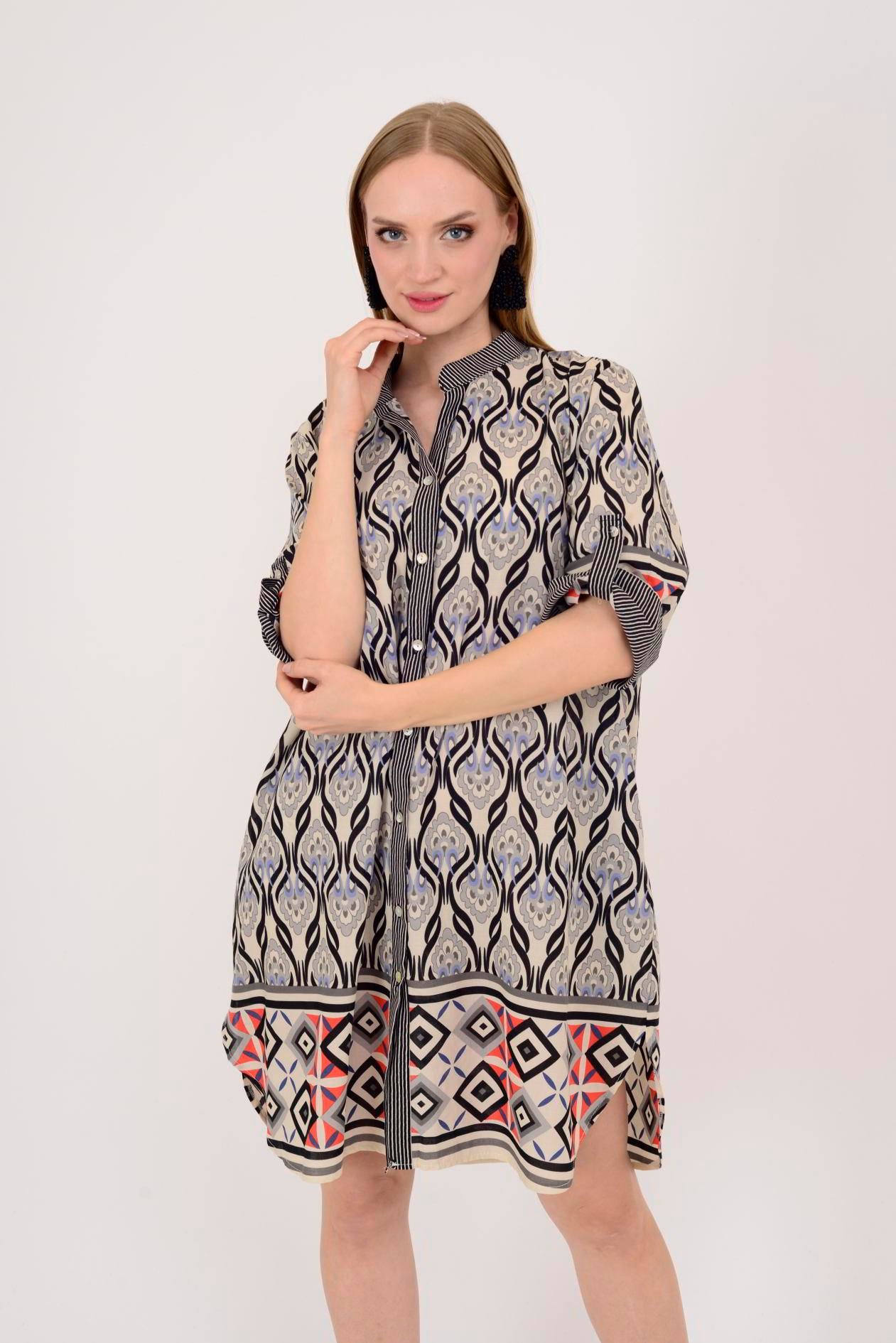 AN10557 MARIN GARNİ DETAYLI KISA ELBİSE