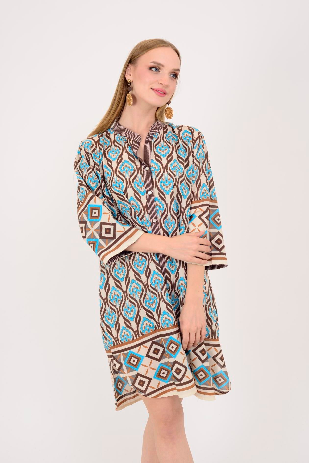 AN10557 MARIN GARNİ DETAYLI KISA ELBİSE