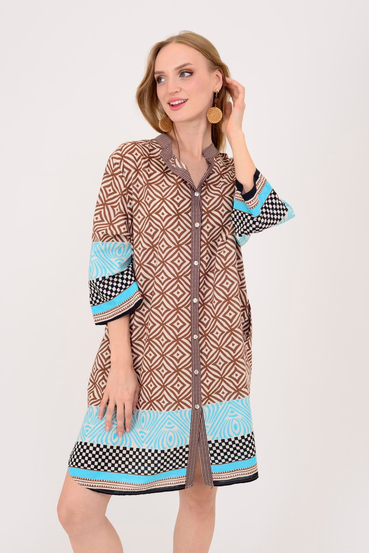 AN10557 MARIN GARNİ DETAYLI KISA ELBİSE