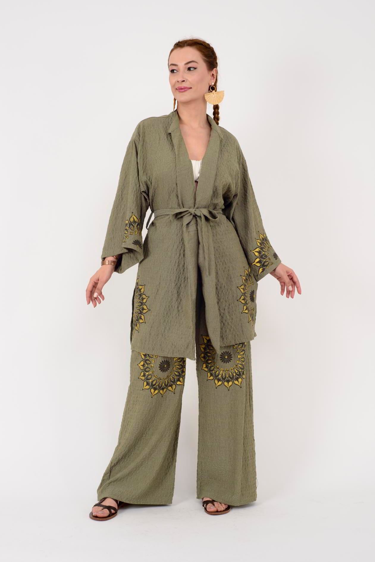 AN10624 MANDALA ÇİÇEK NAKIŞLI GOFRE BOHEM TAKIM