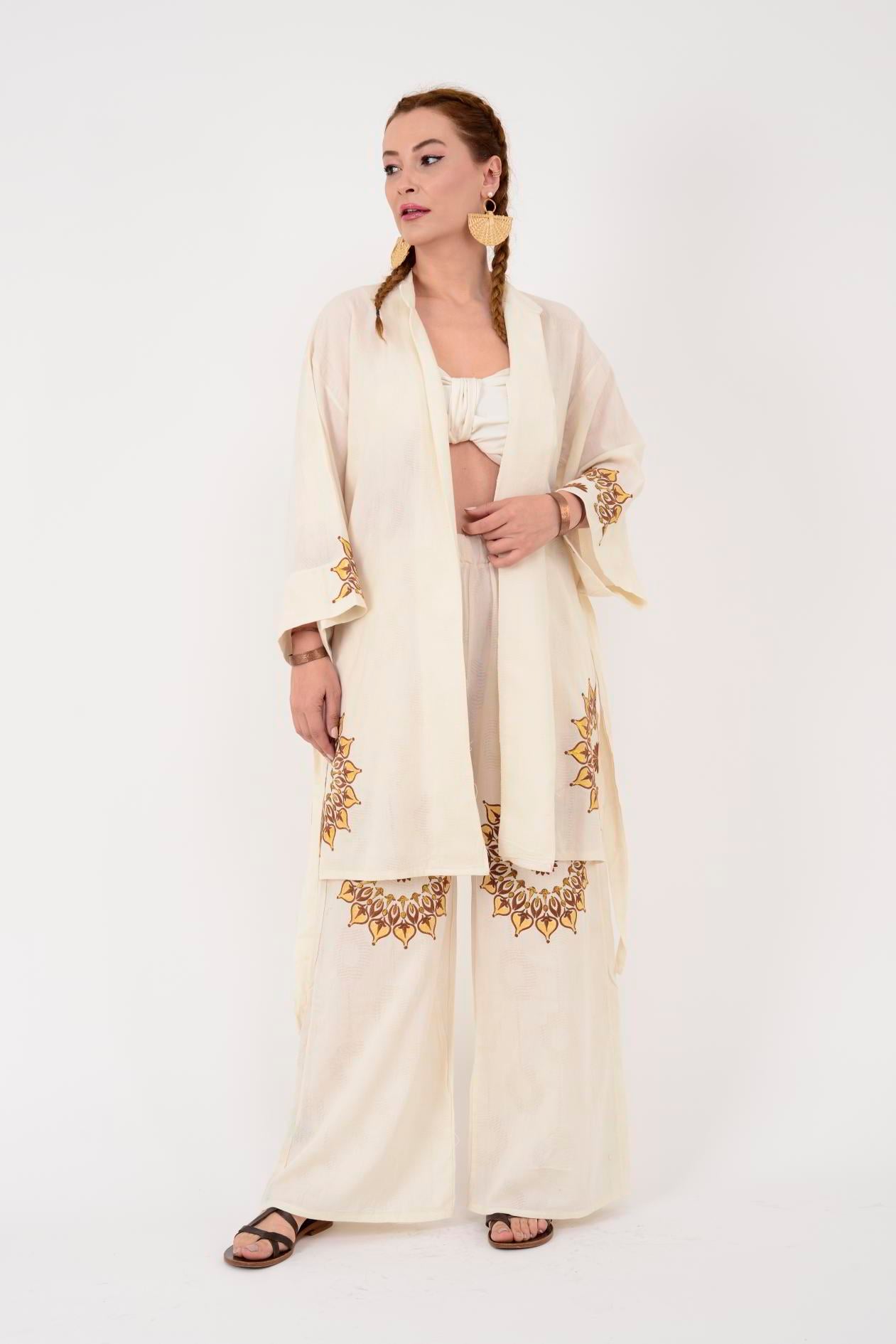 AN10624 MANDALA ÇİÇEK NAKIŞLI HAM BOHEM TAKIM