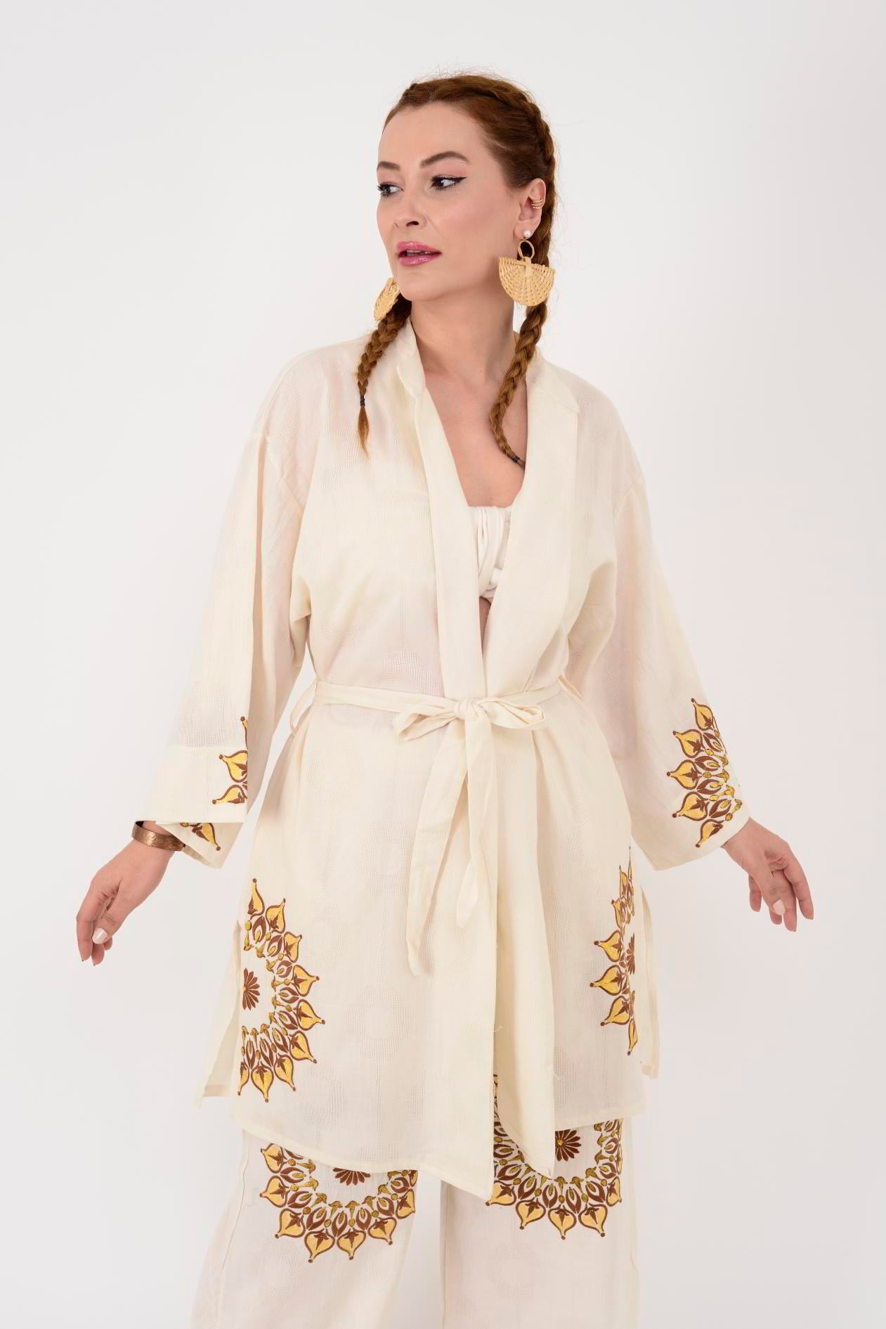 AN10624 MANDALA ÇİÇEK NAKIŞLI HAM BOHEM TAKIM