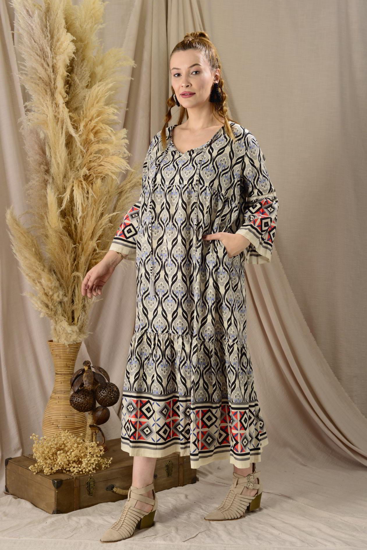 AN10628 MARIN KİLİM DESEN ELBİSE