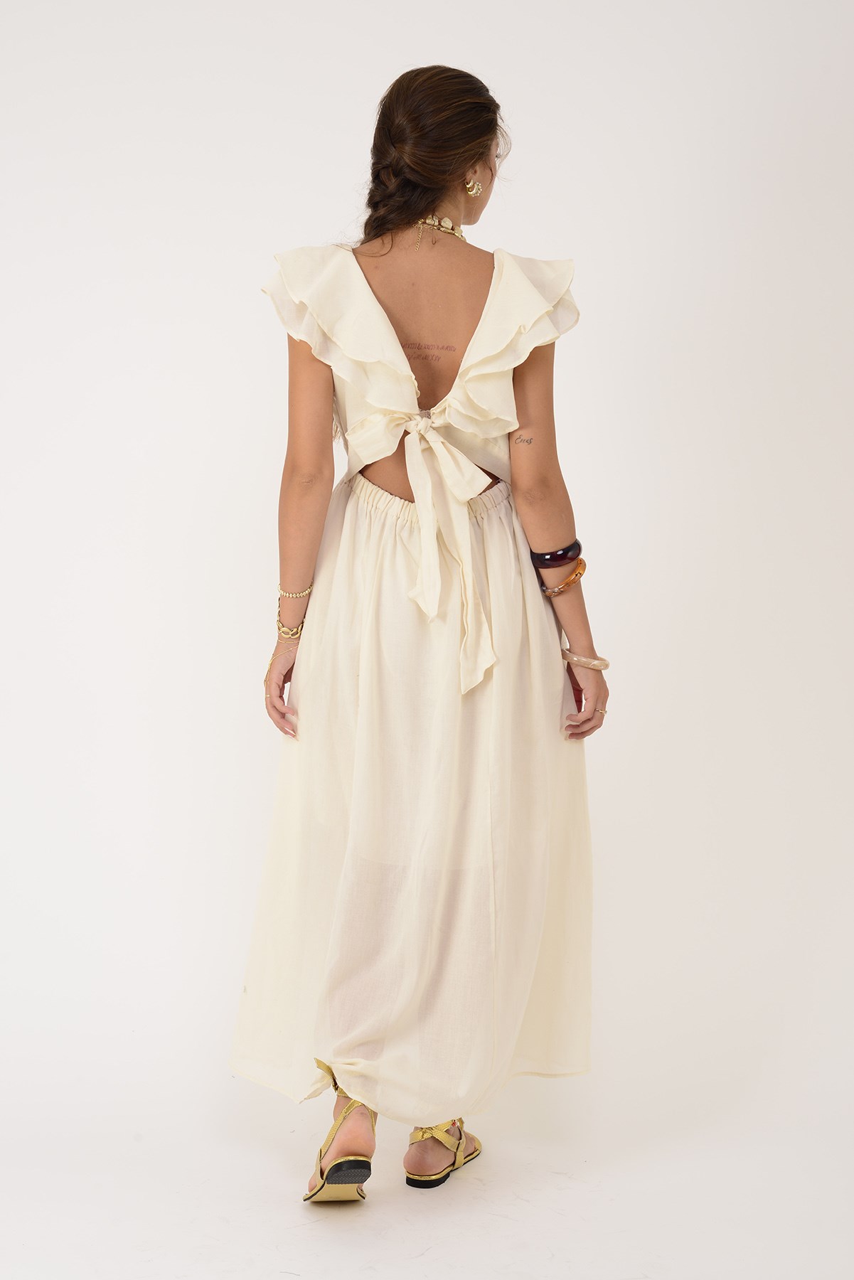 AN10636 FLORA FIRFIR DETAYLI HAM ELBİSE
