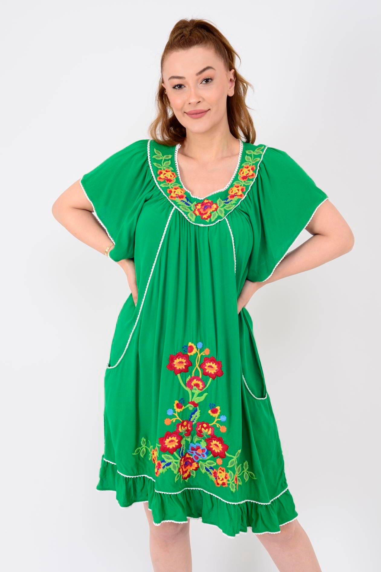 AN10697 NAKIŞ İŞLEMELİ KISA ELBİSE
