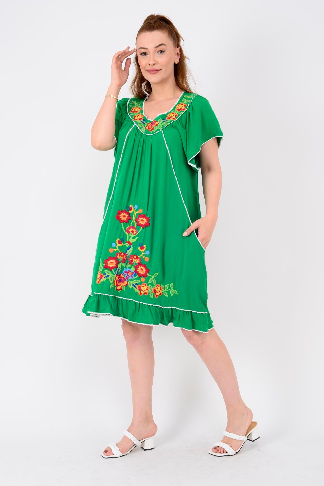 AN10697 NAKIŞ İŞLEMELİ KISA ELBİSE