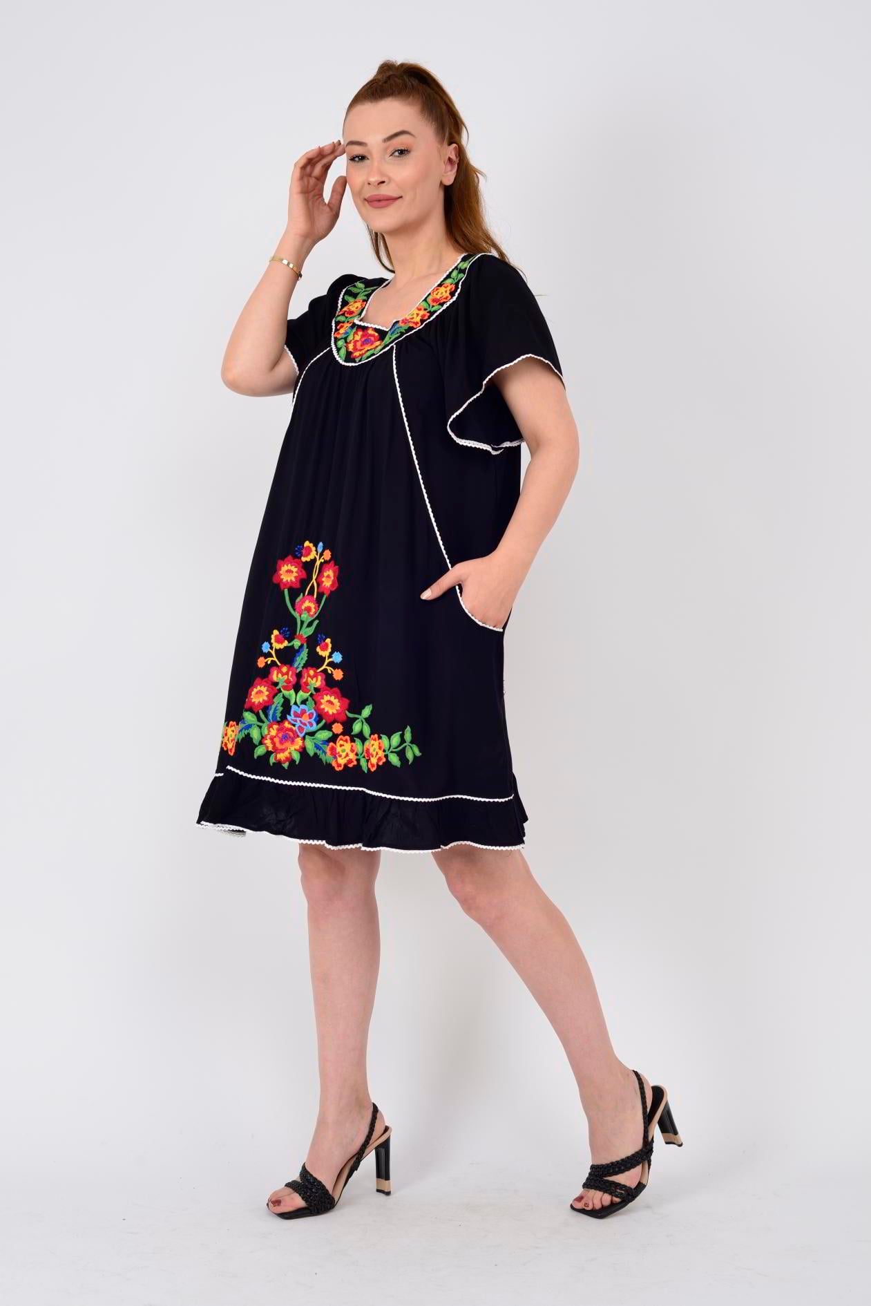 AN10697 NAKIŞ İŞLEMELİ KISA ELBİSE